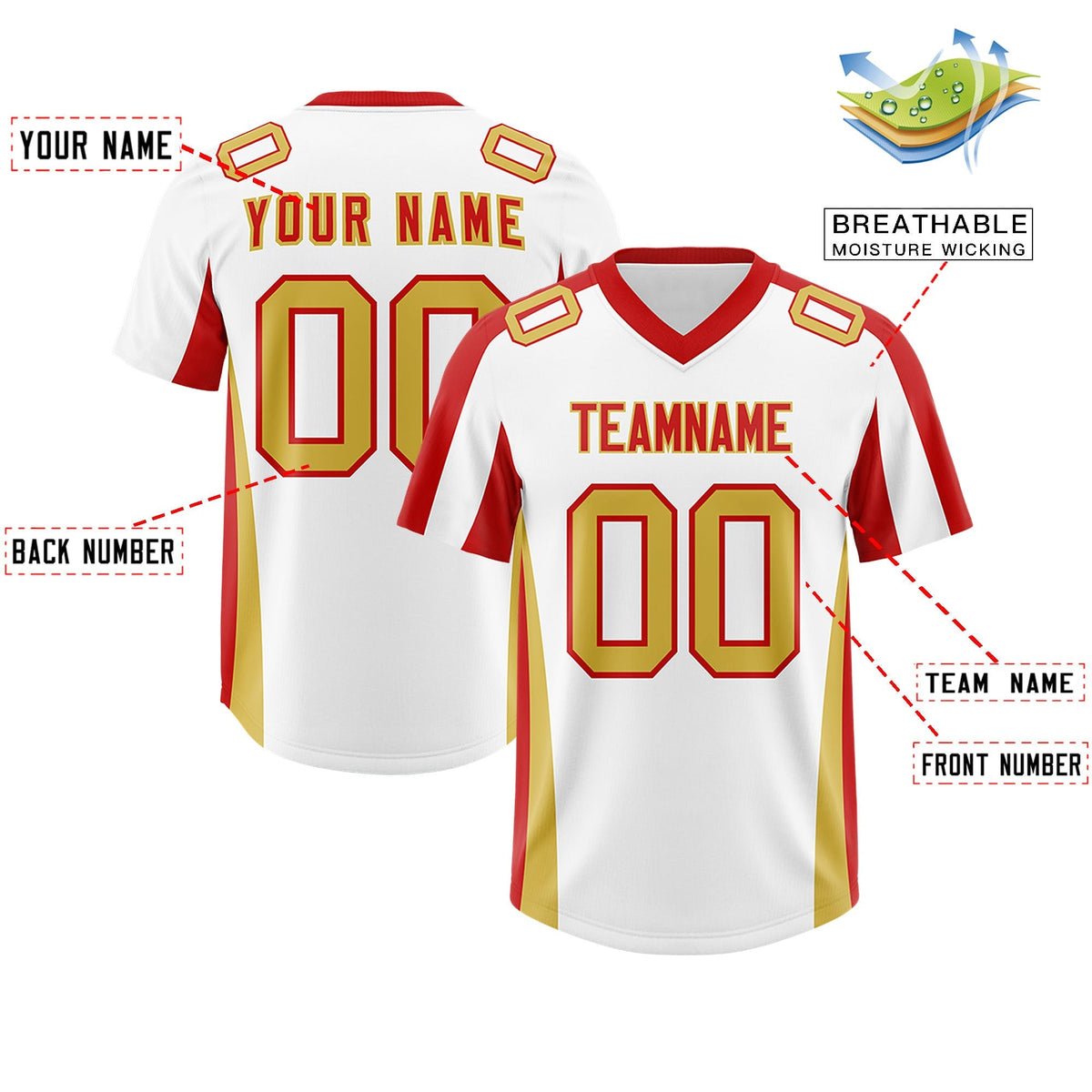 Custom White Red Side Stripe Pattern Authentic American Football Jersey