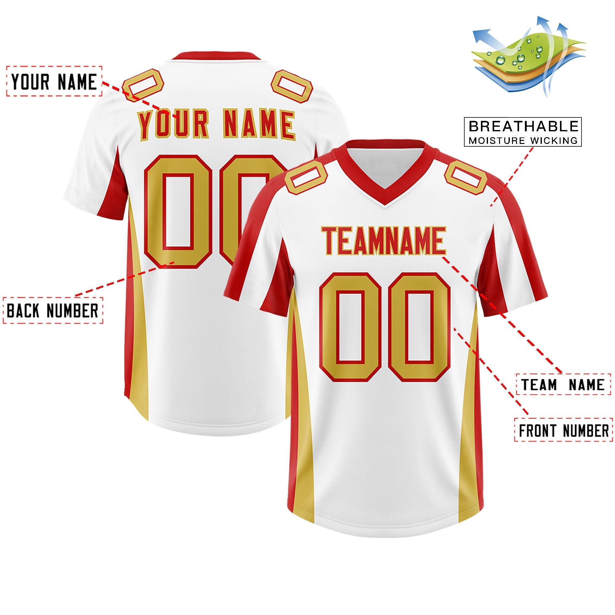 Custom White Red Side Stripe Pattern Authentic American Football Jersey