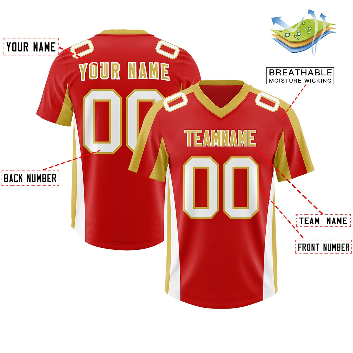 Custom Red Old Gold Side Stripe Pattern Authentic American Football Jersey