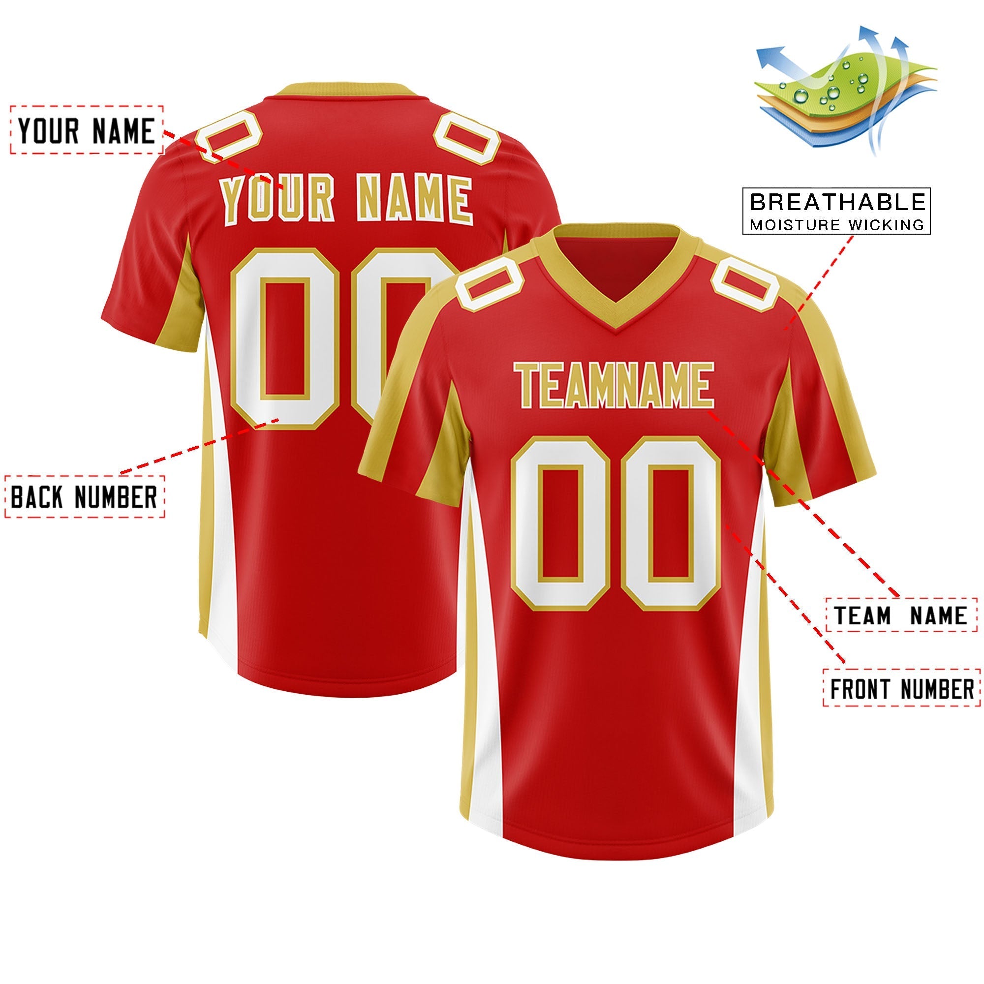 Custom Red Old Gold Side Stripe Pattern Authentic American Football Jersey