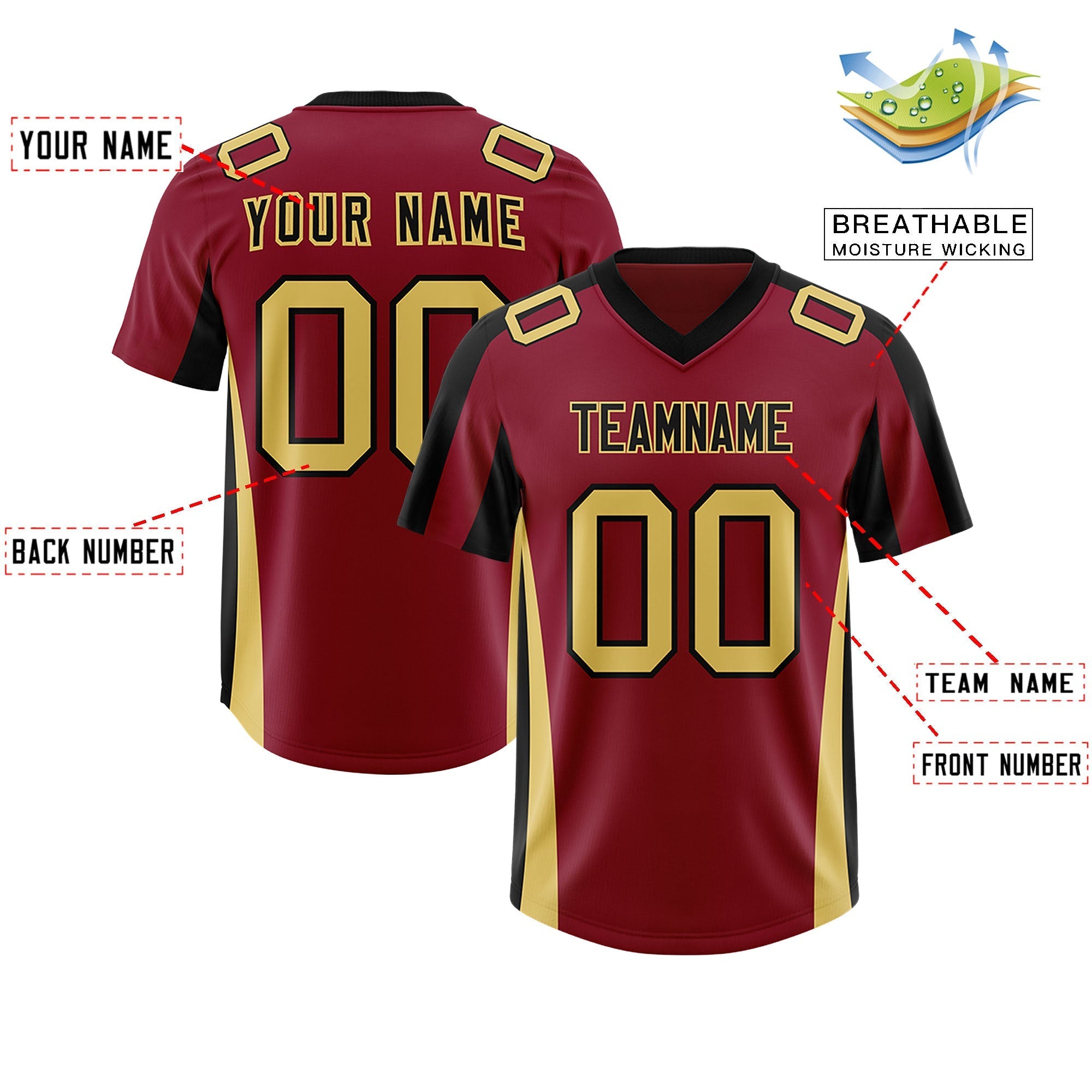 Custom Crimson Black Side Stripe Pattern Authentic American Football Jersey