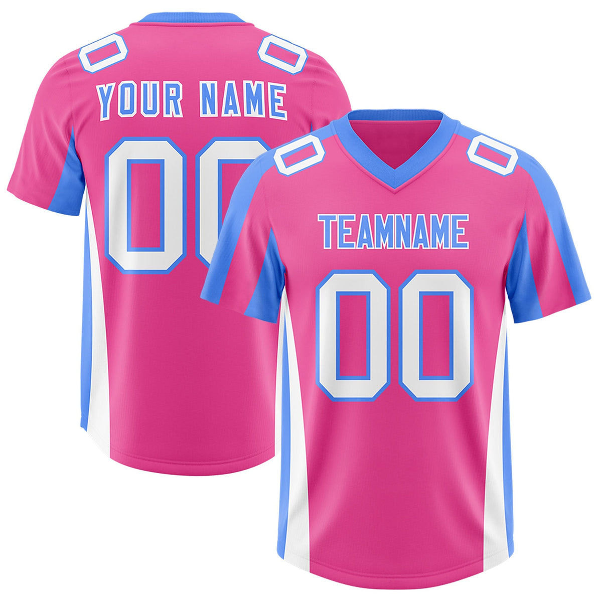 Custom Pink Powder Blue Side Stripe Pattern Authentic American Football Jersey
