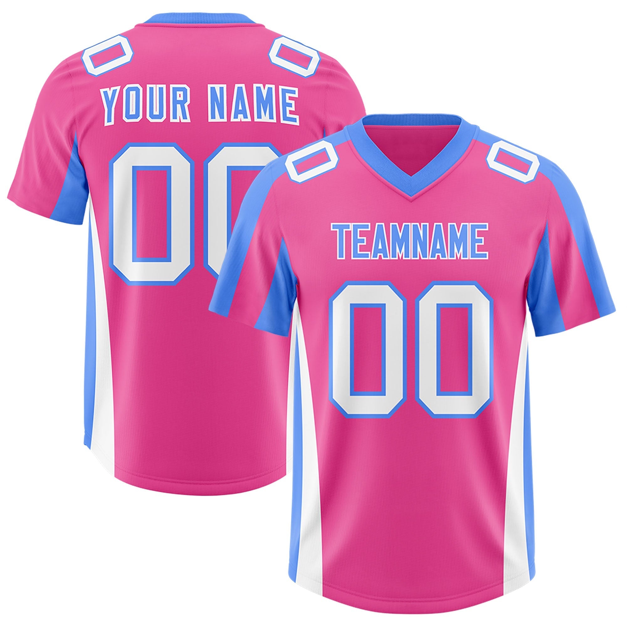 Custom Pink Powder Blue Side Stripe Pattern Authentic American Football Jersey