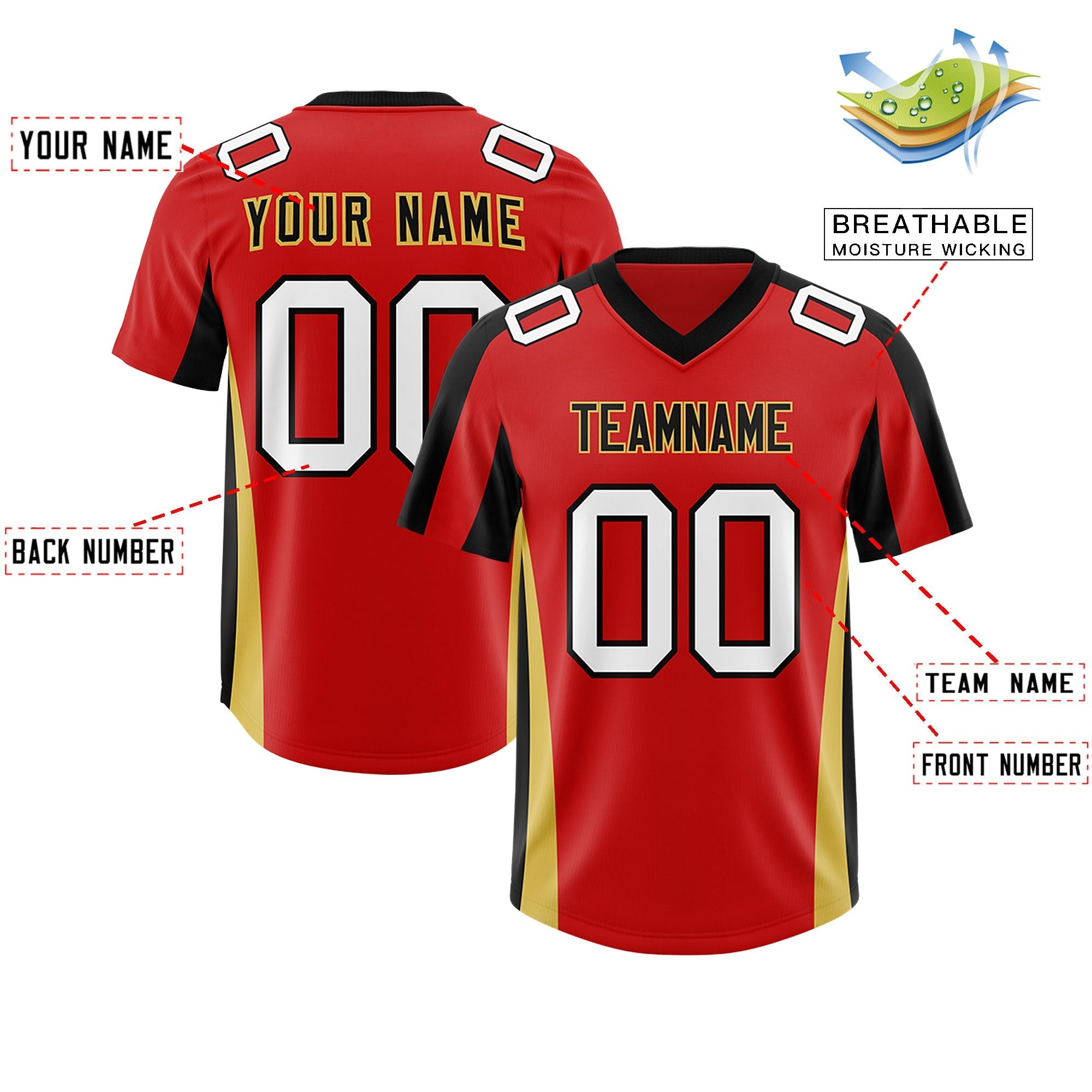 Custom Red Black Side Stripe Pattern Authentic American Football Jersey