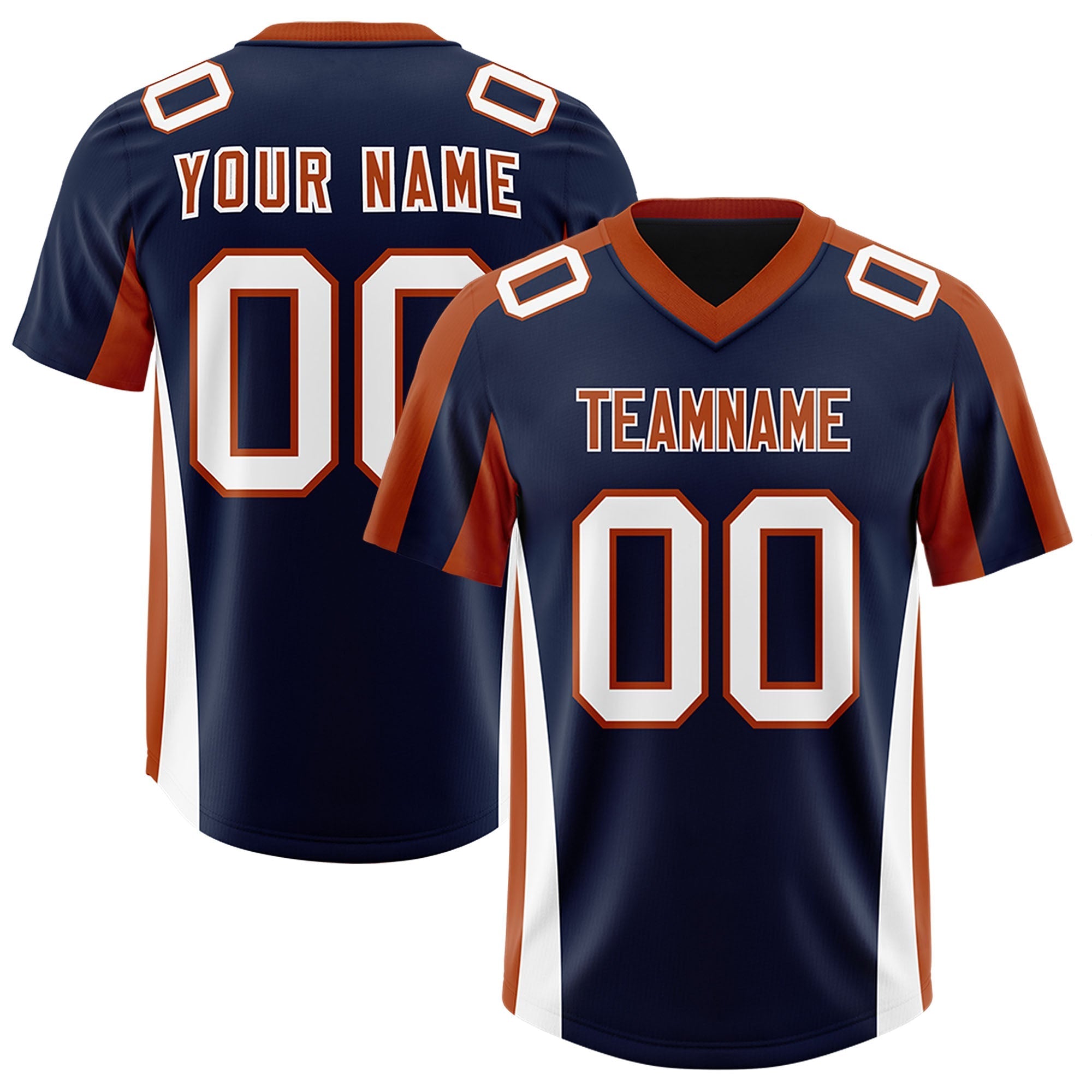 Custom Navy Texas Orange Side Stripe Pattern Authentic American Football Jersey