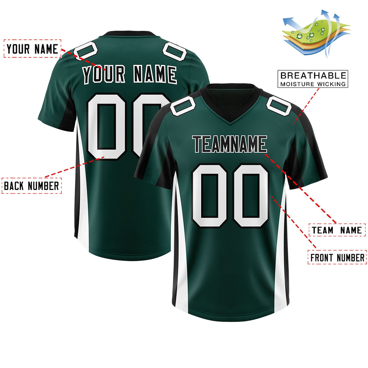 Custom Midnight Green Black Side Stripe Pattern Authentic American Football Jersey