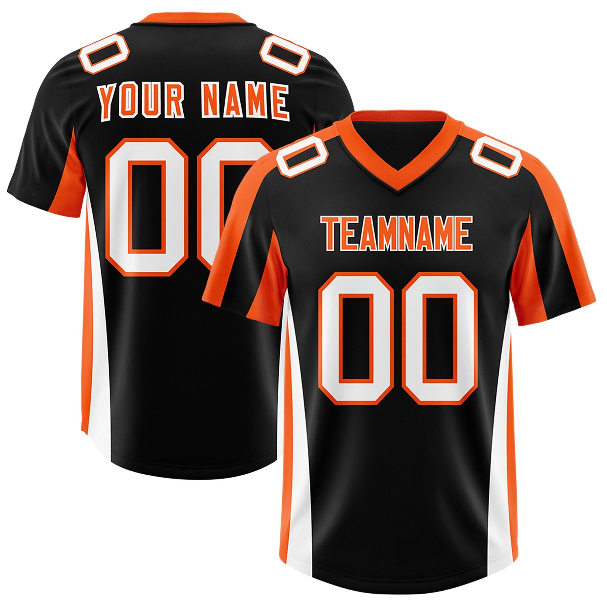 Custom Black Orange Side Stripe Pattern Authentic American Football Jersey