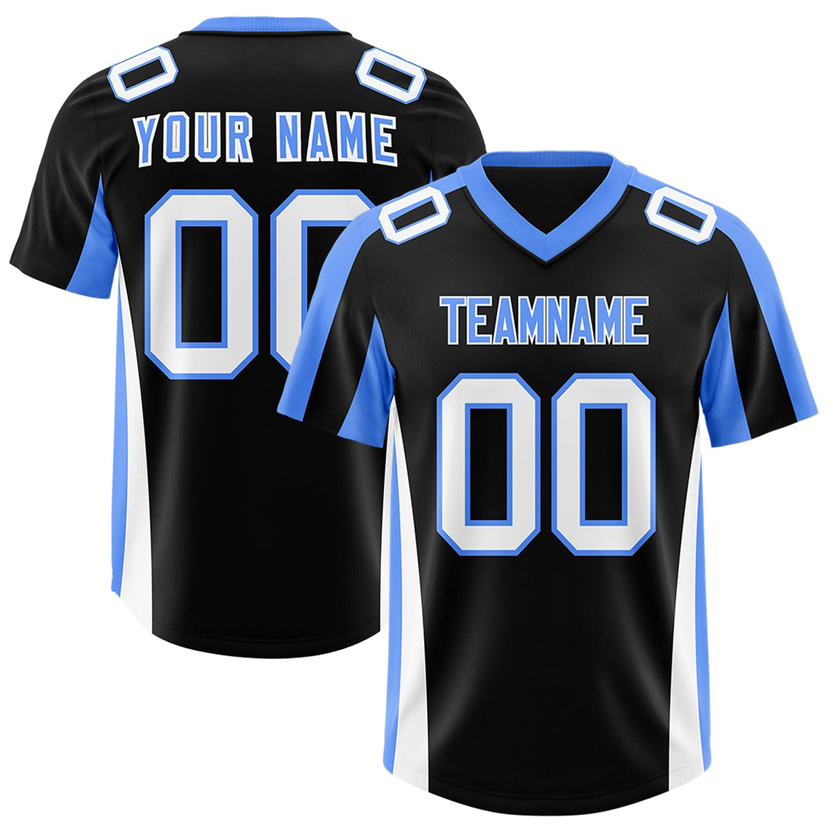 Custom Black Powder Blue Side Stripe Pattern Authentic American Football Jersey