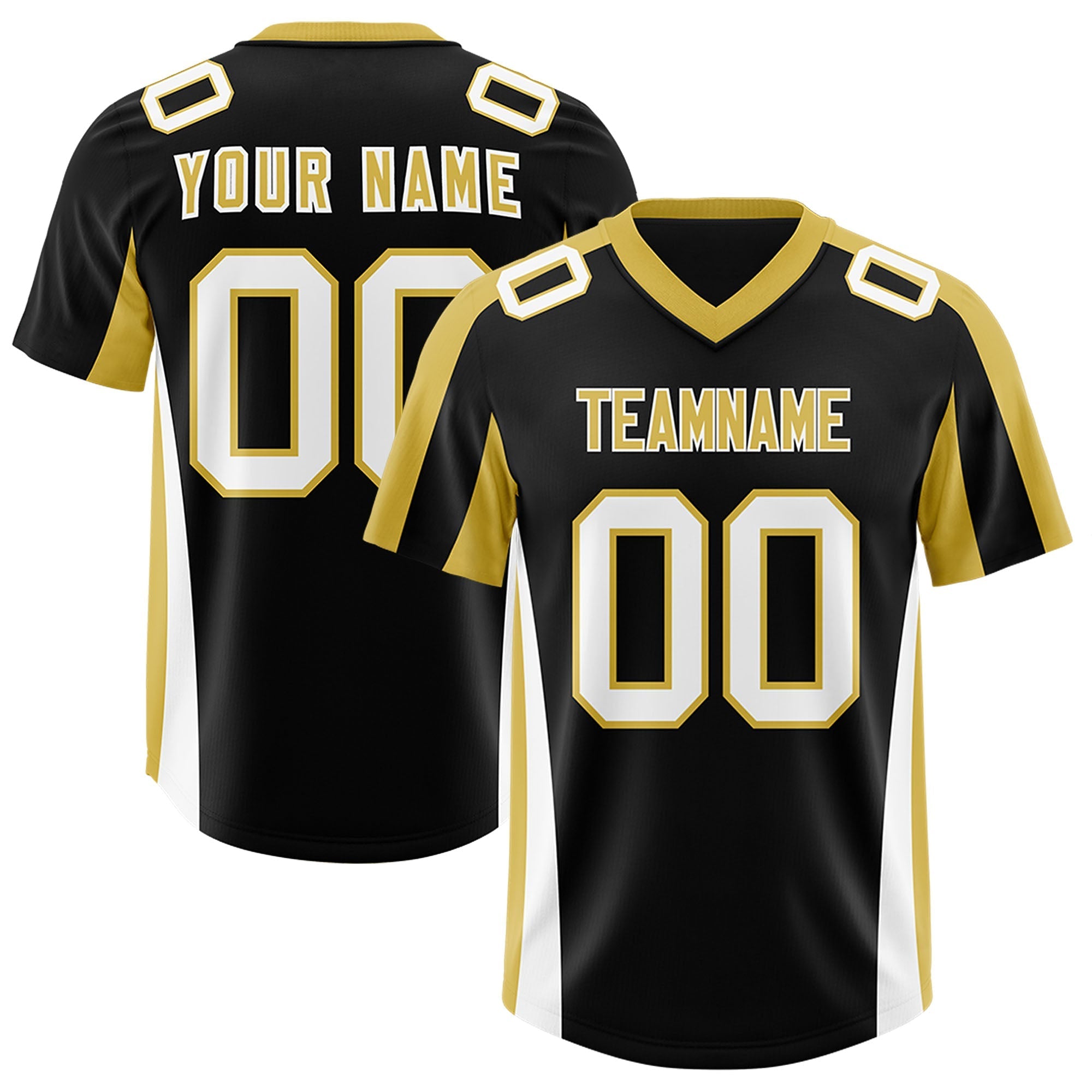 Custom Black Old Gold Side Stripe Pattern Authentic American Football Jersey