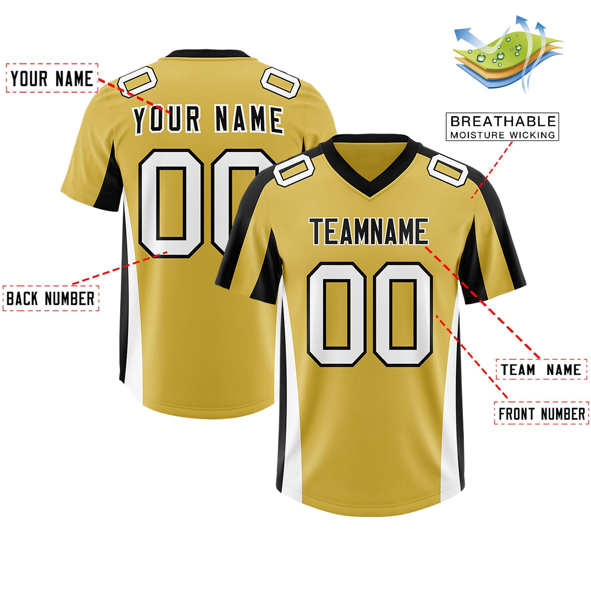 Custom Old Gold Navy Side Stripe Pattern Authentic American Football Jersey