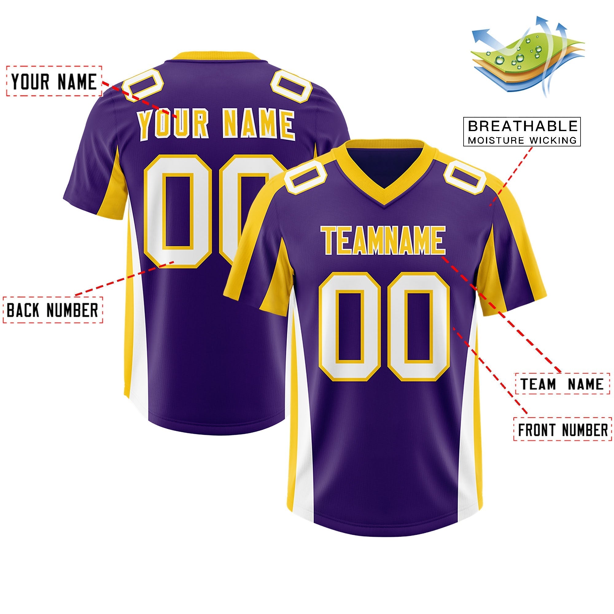 Custom Purple Gold Side Stripe Pattern Authentic American Football Jersey