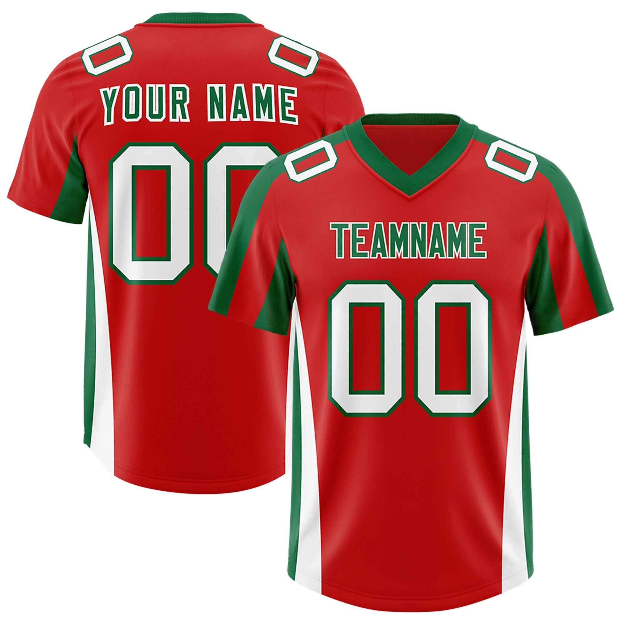 Custom Red Kelly Green Side Stripe Pattern Authentic American Football Jersey