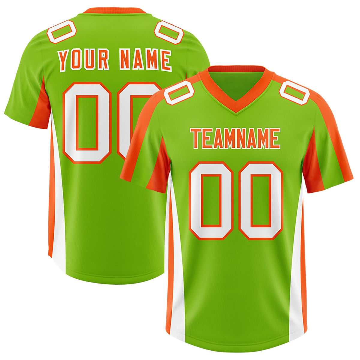 Custom Neon Green Orange Side Stripe Pattern Authentic American Football Jersey