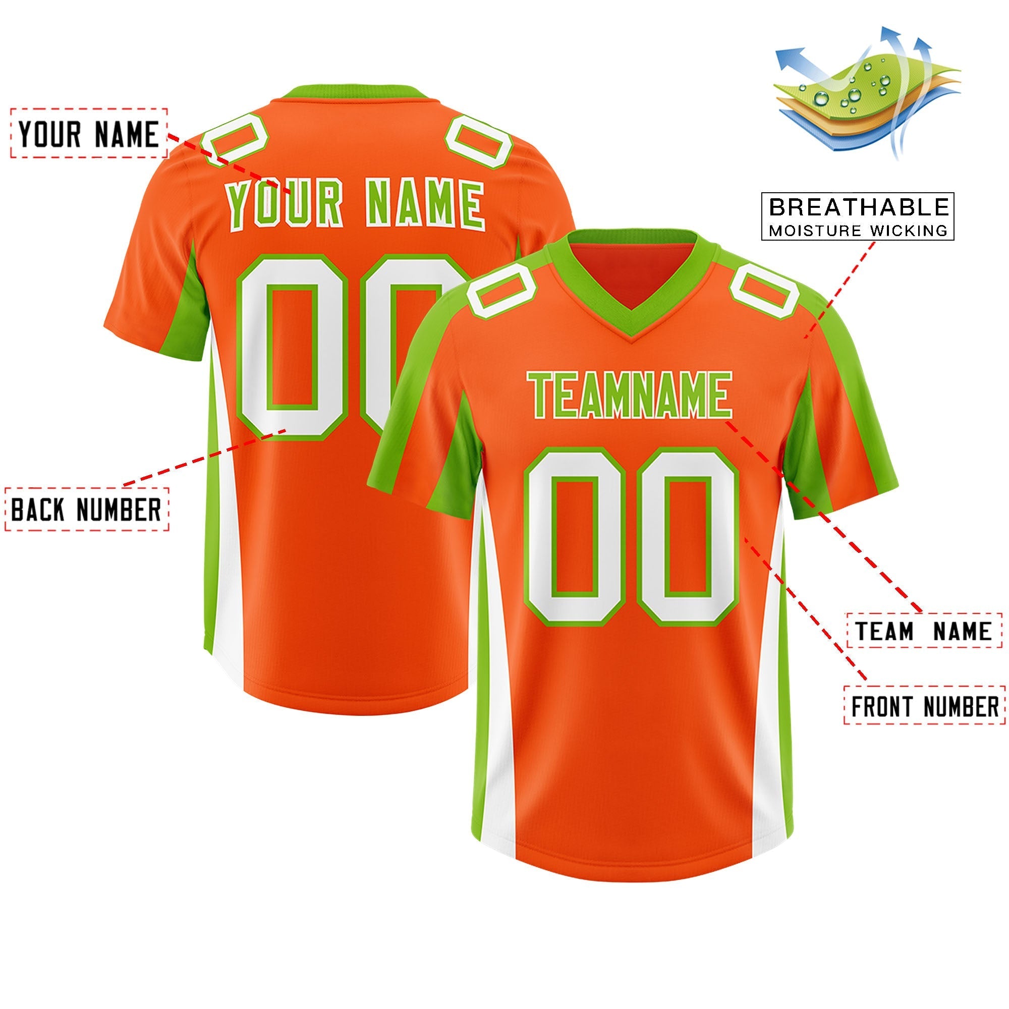 Custom Orange Neon Green Side Stripe Pattern Authentic American Football Jersey