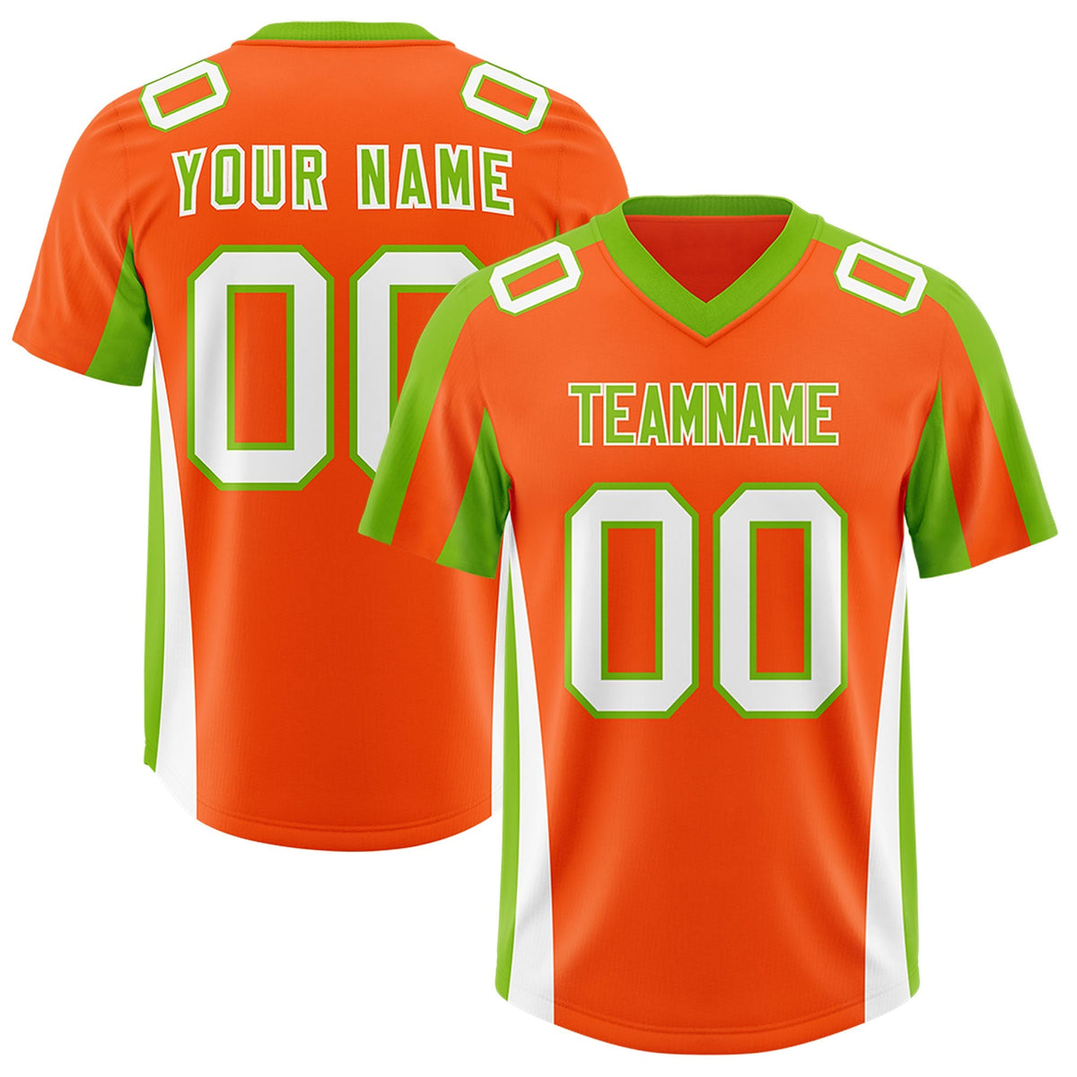 Custom Orange Neon Green Side Stripe Pattern Authentic American Football Jersey