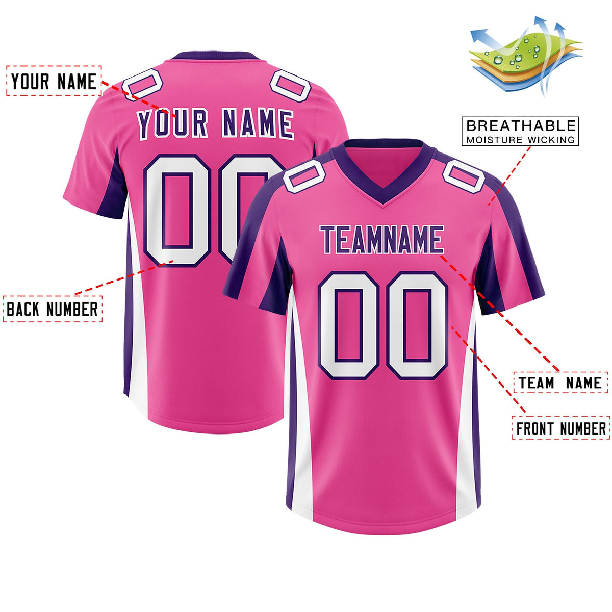 Custom Pink Purple Side Stripe Pattern Authentic American Football Jersey