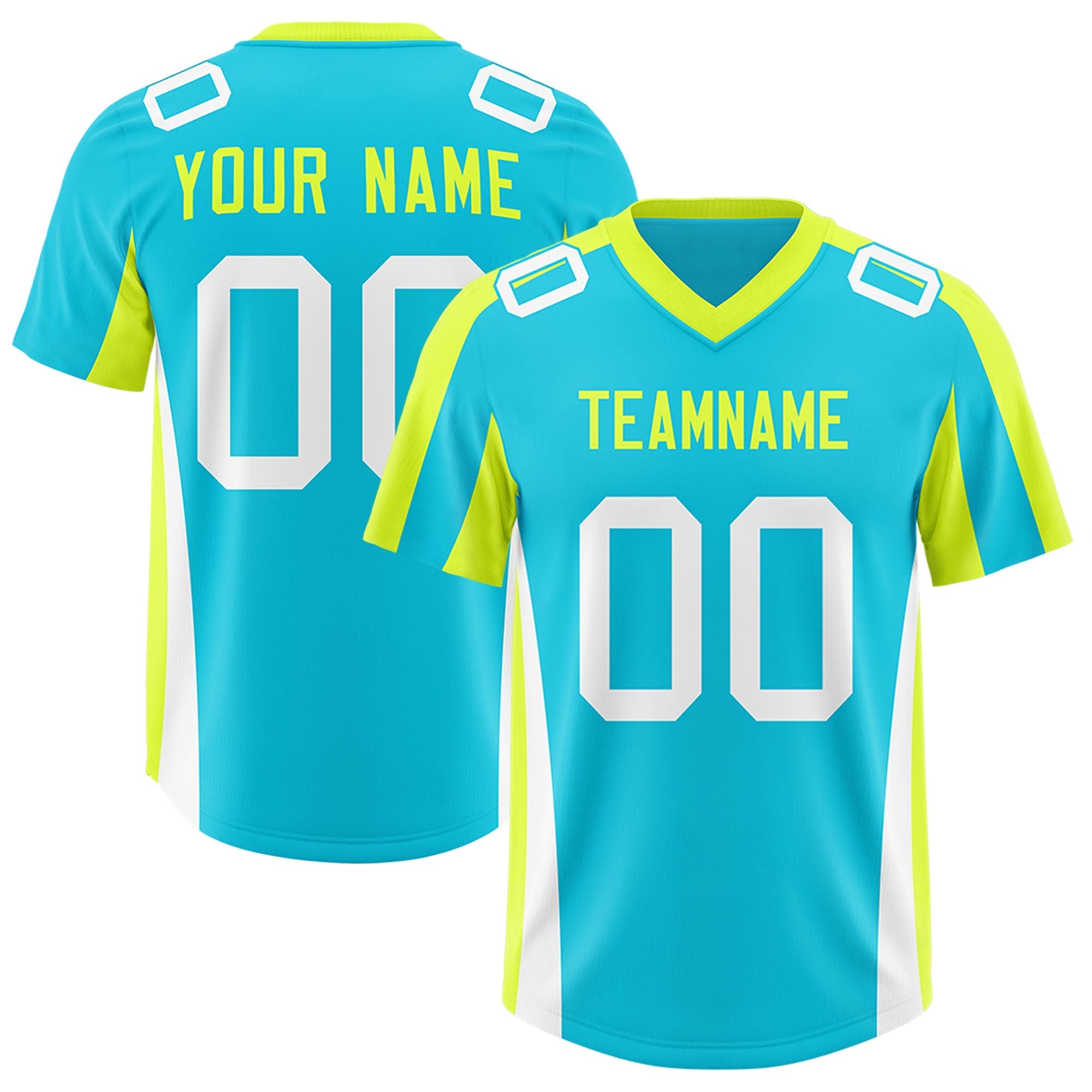 Custom Sky Blue Fluorescent Green Side Stripe Pattern Authentic American Football Jersey
