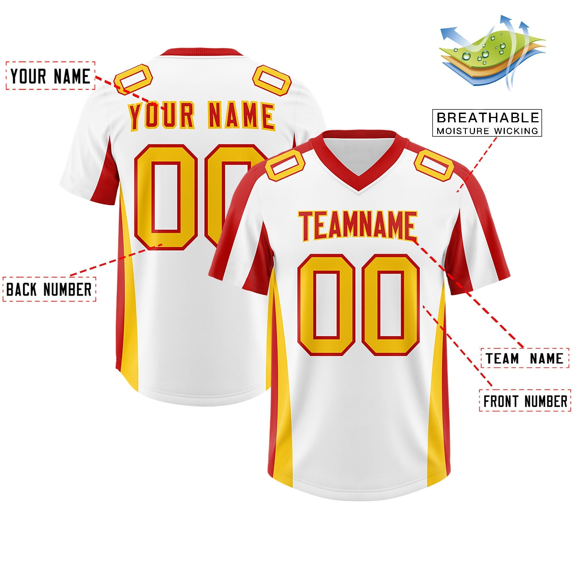 Custom White Red Side Stripe Pattern Authentic American Football Jersey