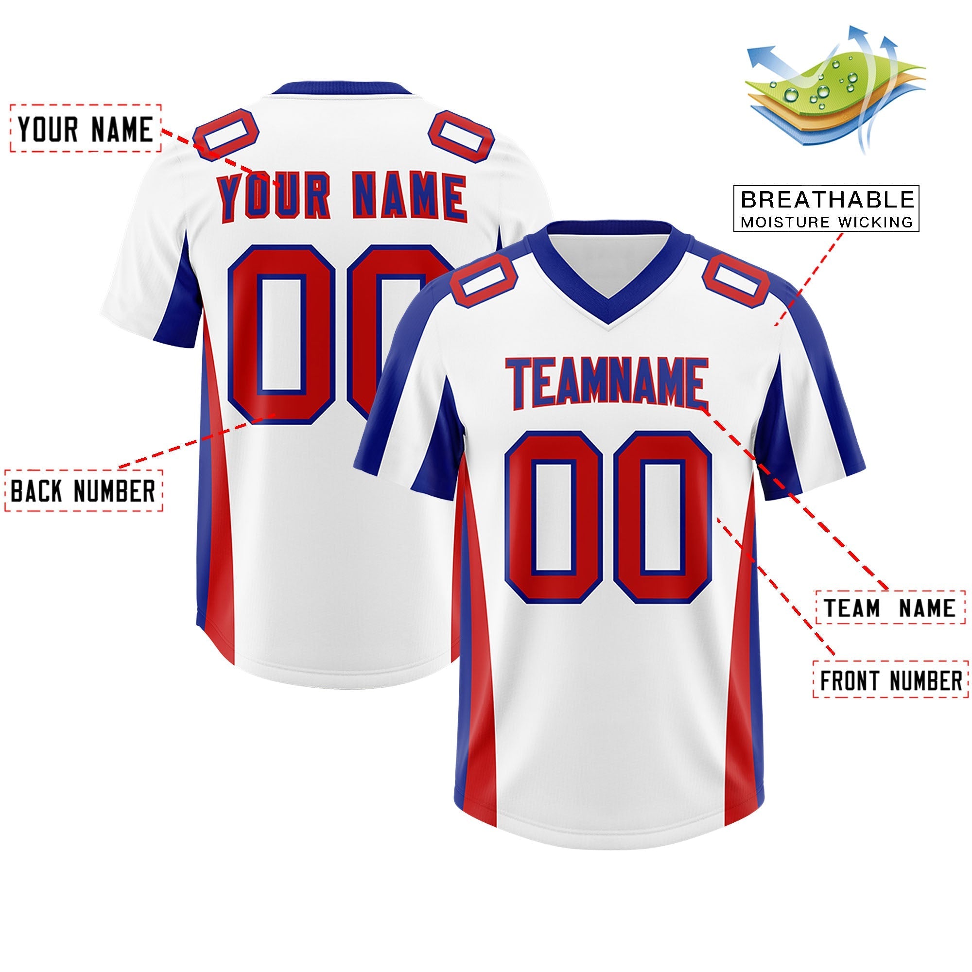 Custom White Royal Side Stripe Pattern Authentic American Football Jersey