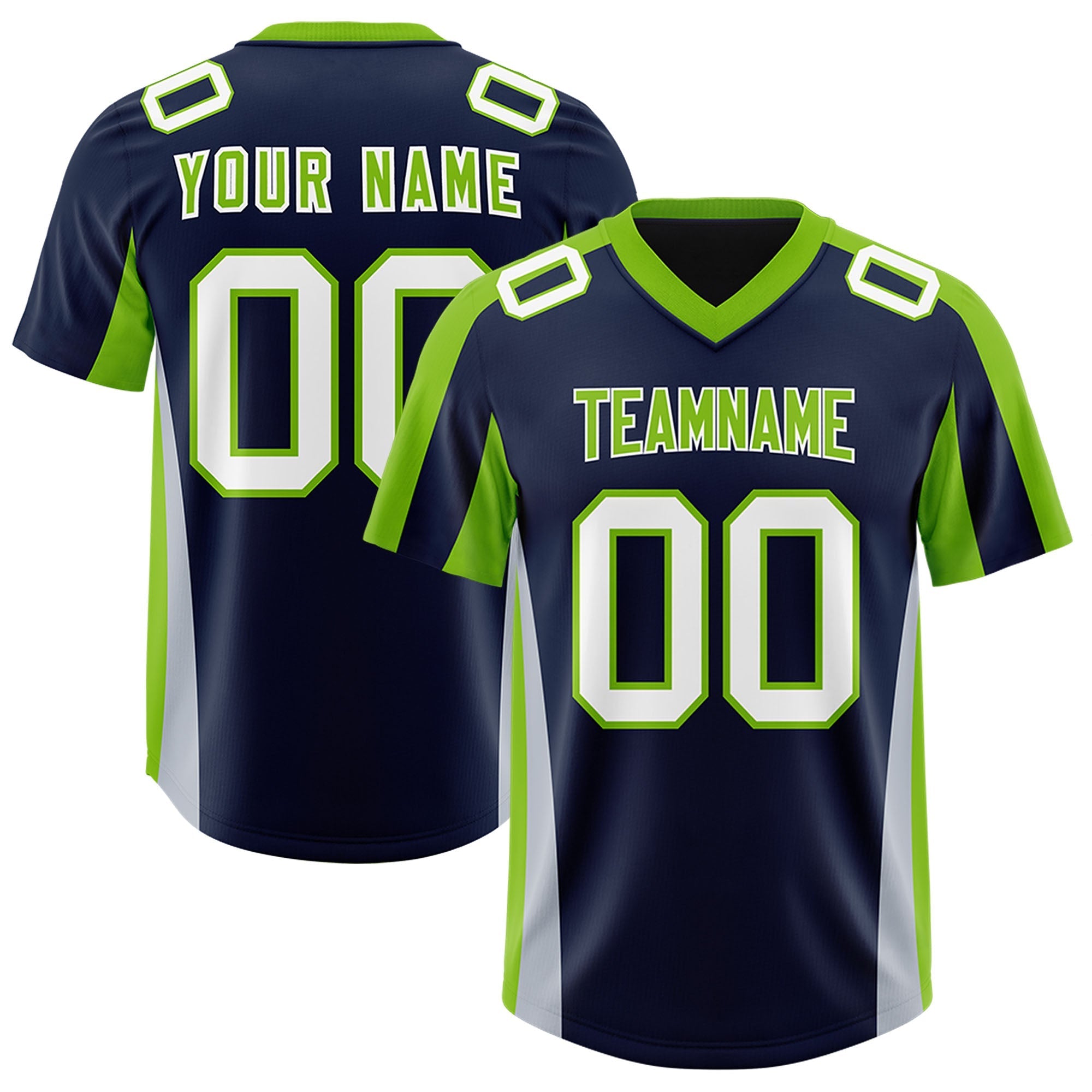 Custom Navy Neon Green Side Stripe Pattern Authentic American Football Jersey