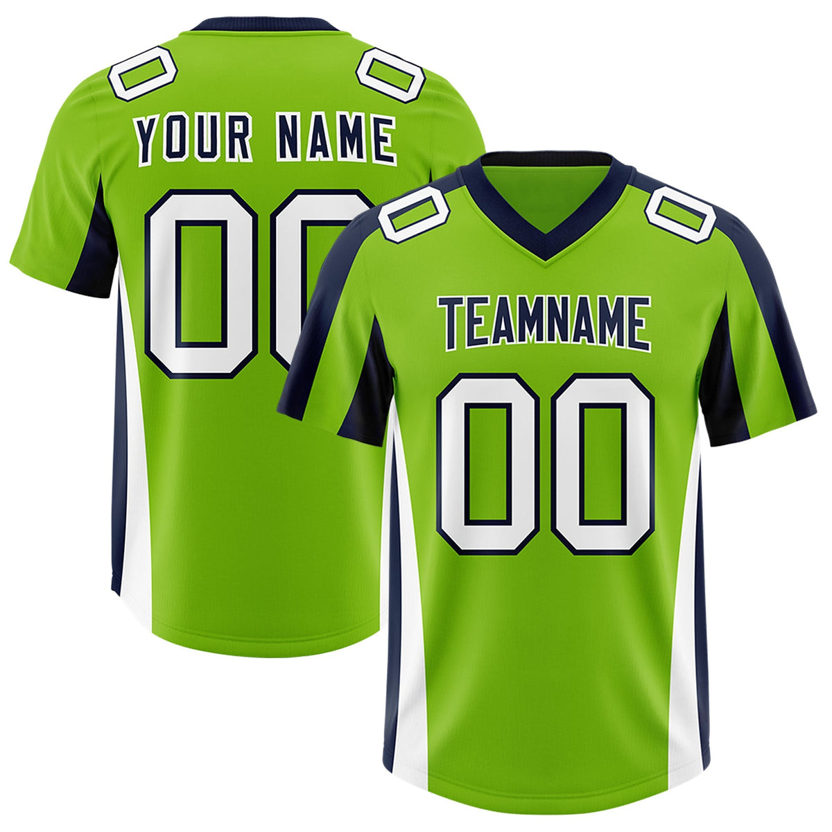 Custom Neon Green Navy Side Stripe Pattern Authentic American Football Jersey