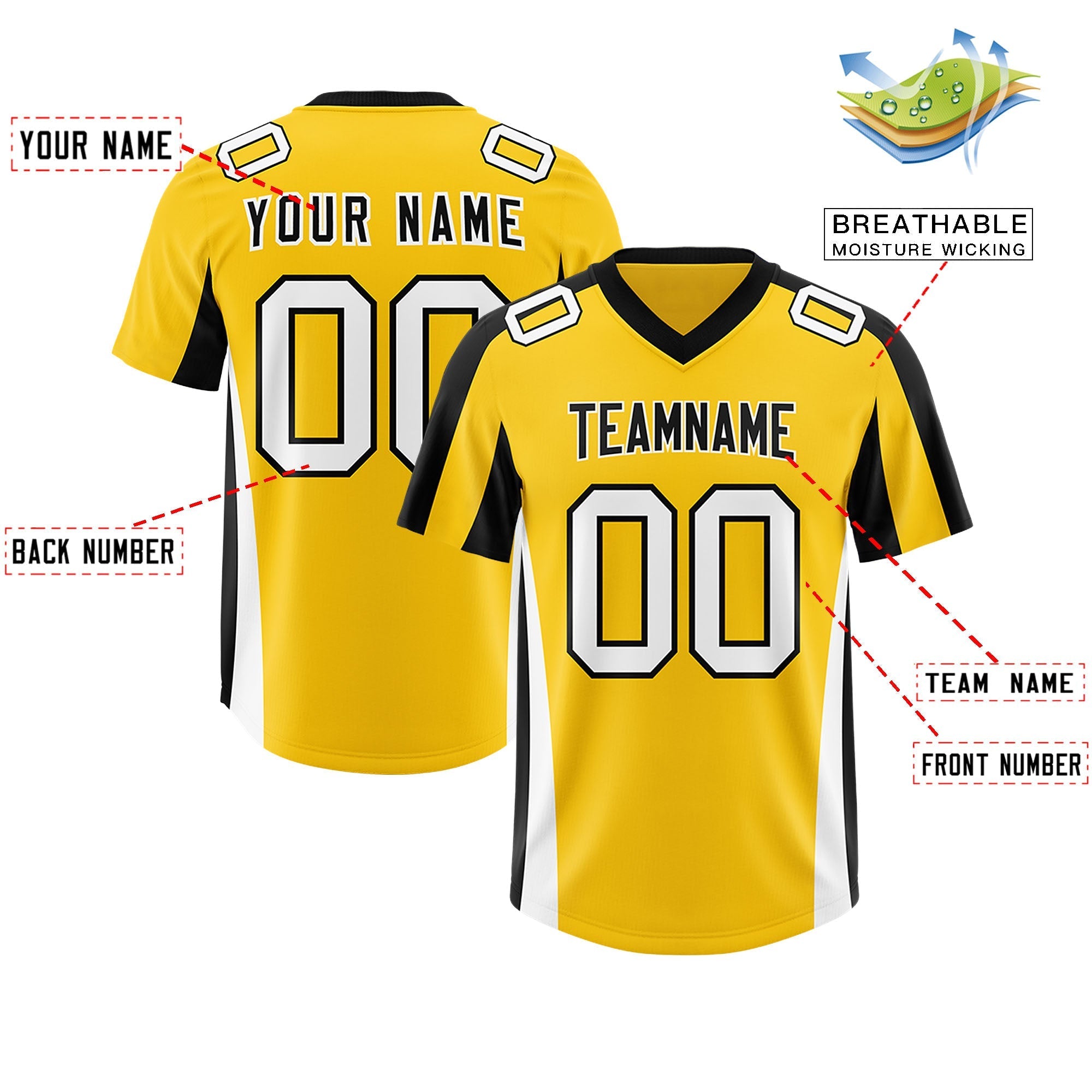 Custom Gold Black Side Stripe Pattern Authentic American Football Jersey