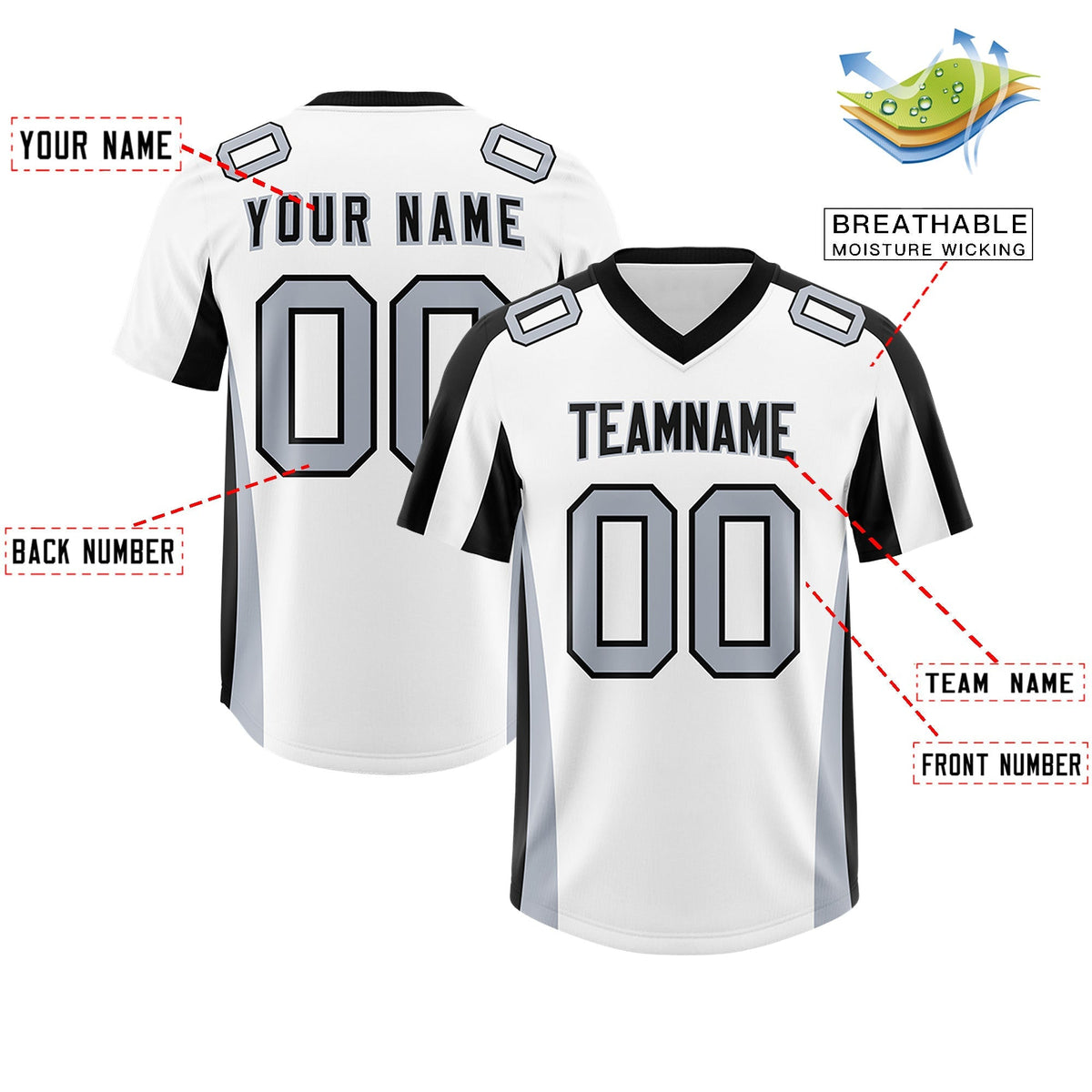Custom White Black Side Stripe Pattern Authentic American Football Jersey