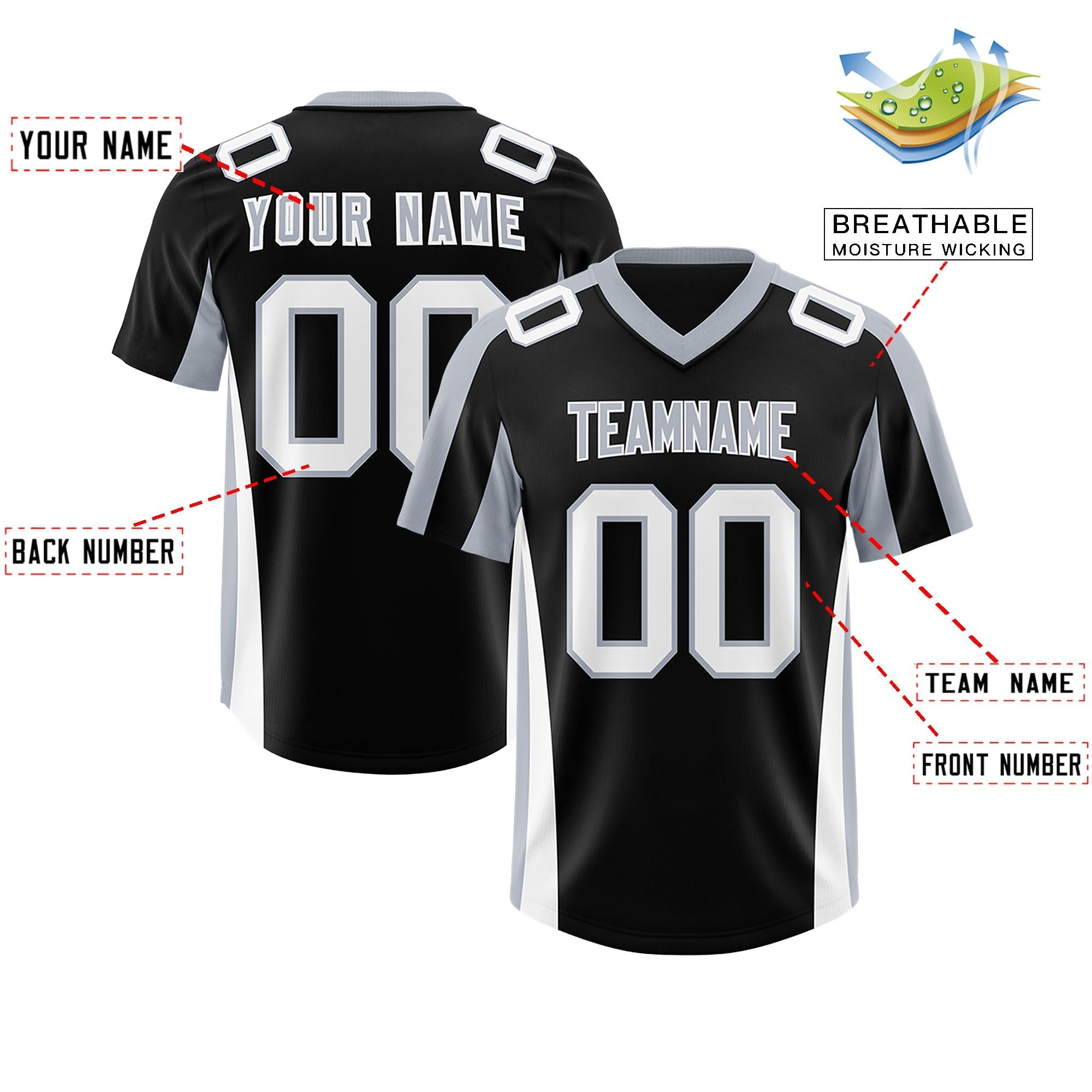 Custom Black Silver Side Stripe Pattern Authentic American Football Jersey