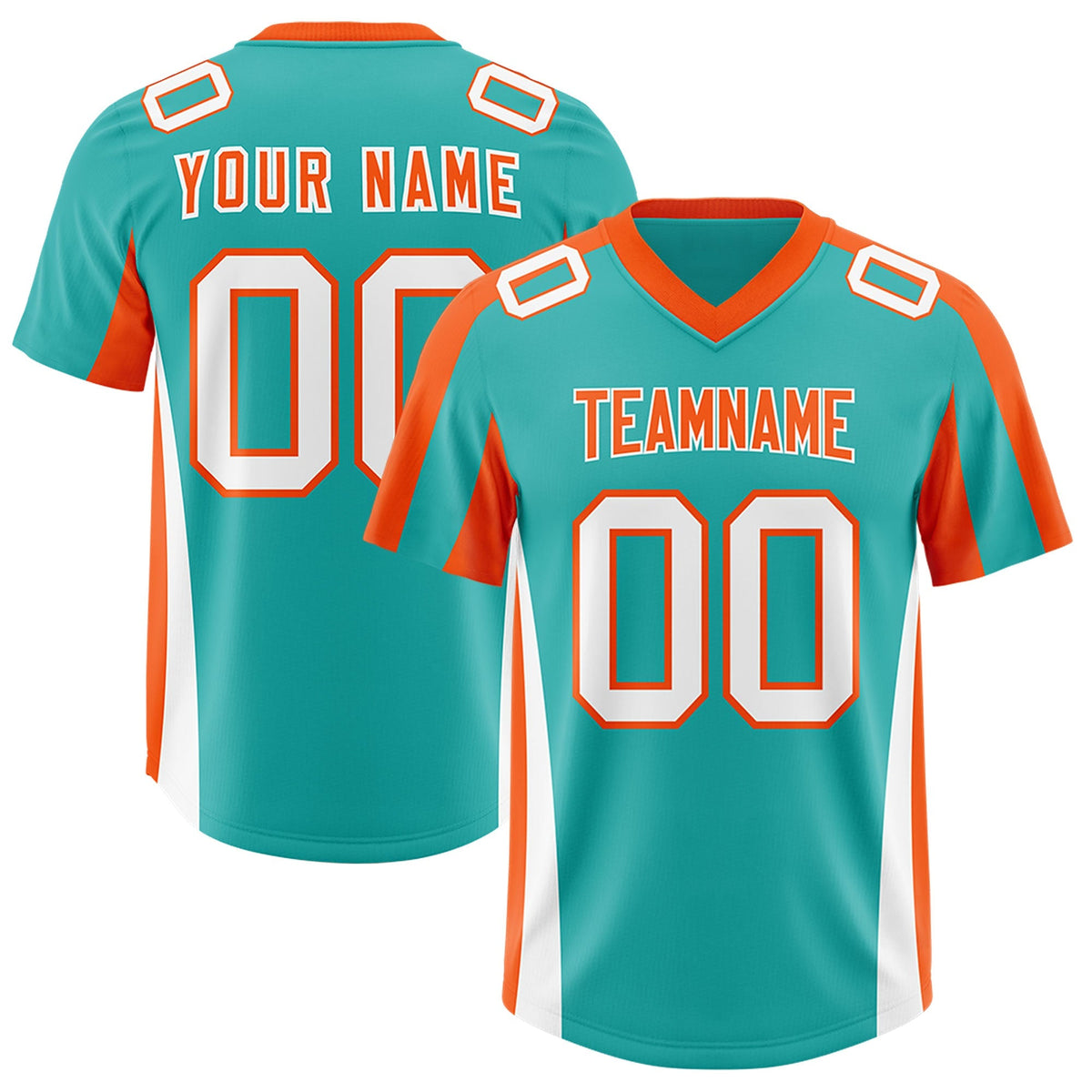 Custom Aqua Orange Side Stripe Pattern Authentic American Football Jersey