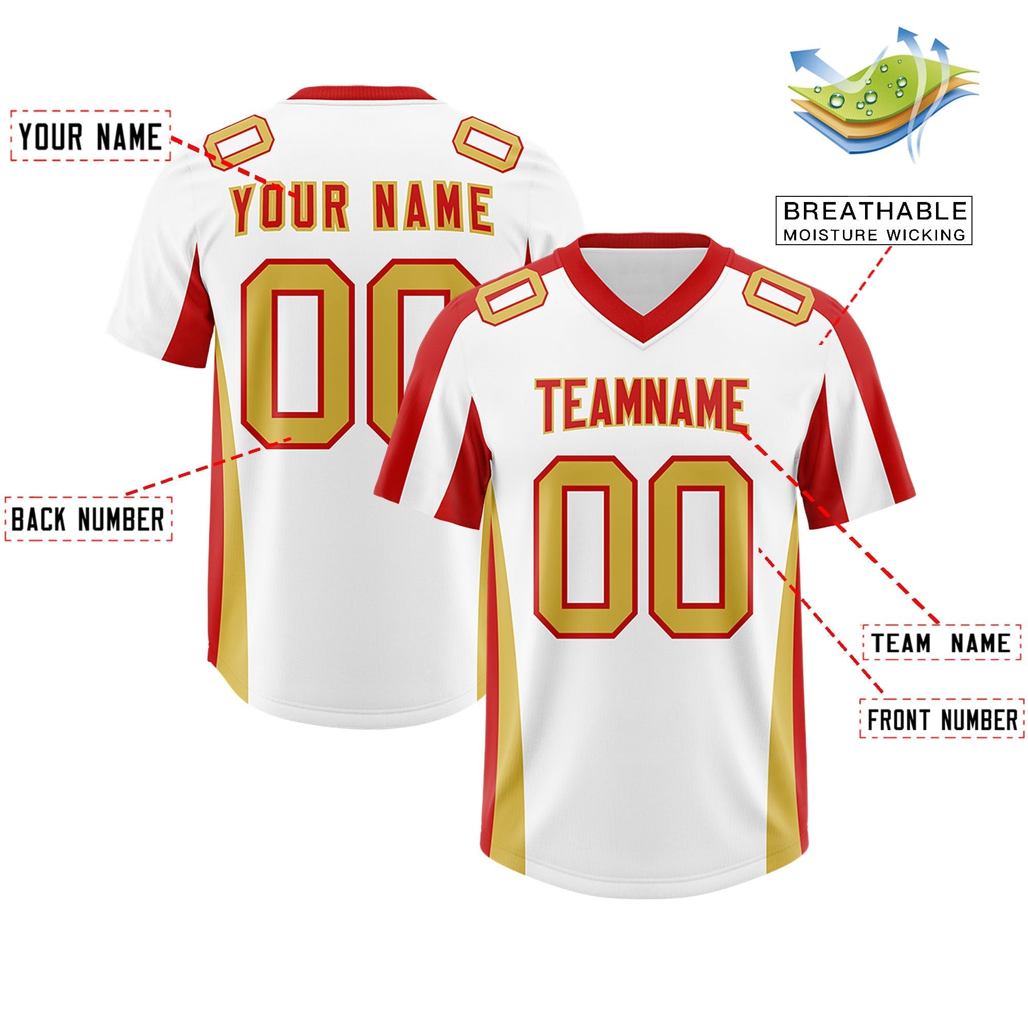 Custom White Red Side Stripe Pattern Authentic American Football Jersey
