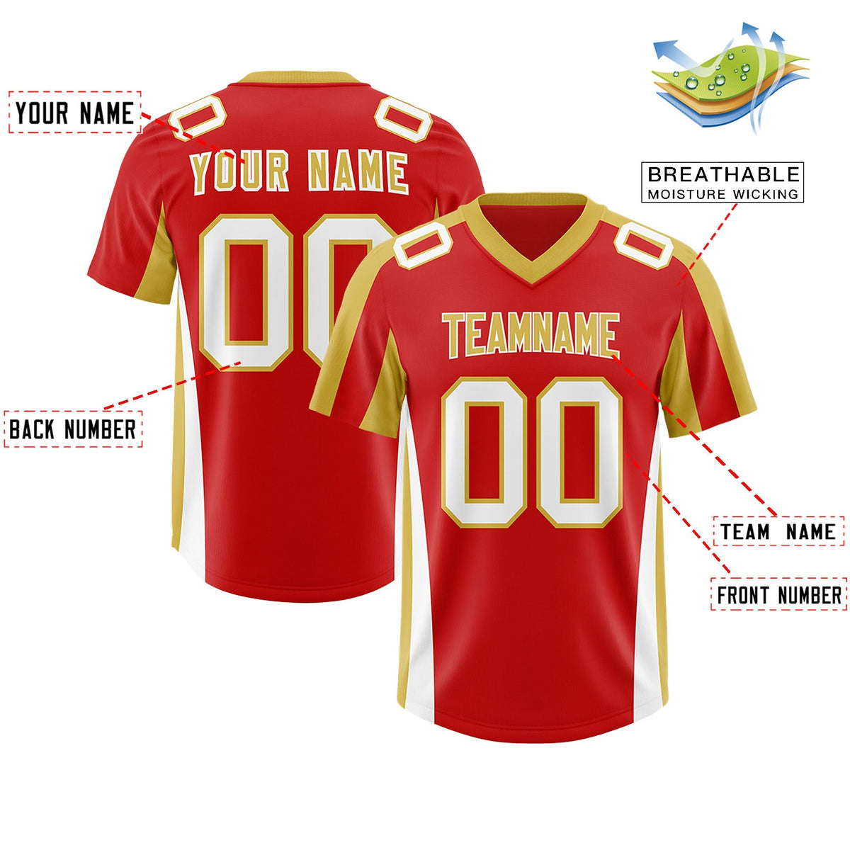 Custom Red Old Gold Side Stripe Pattern Authentic American Football Jersey