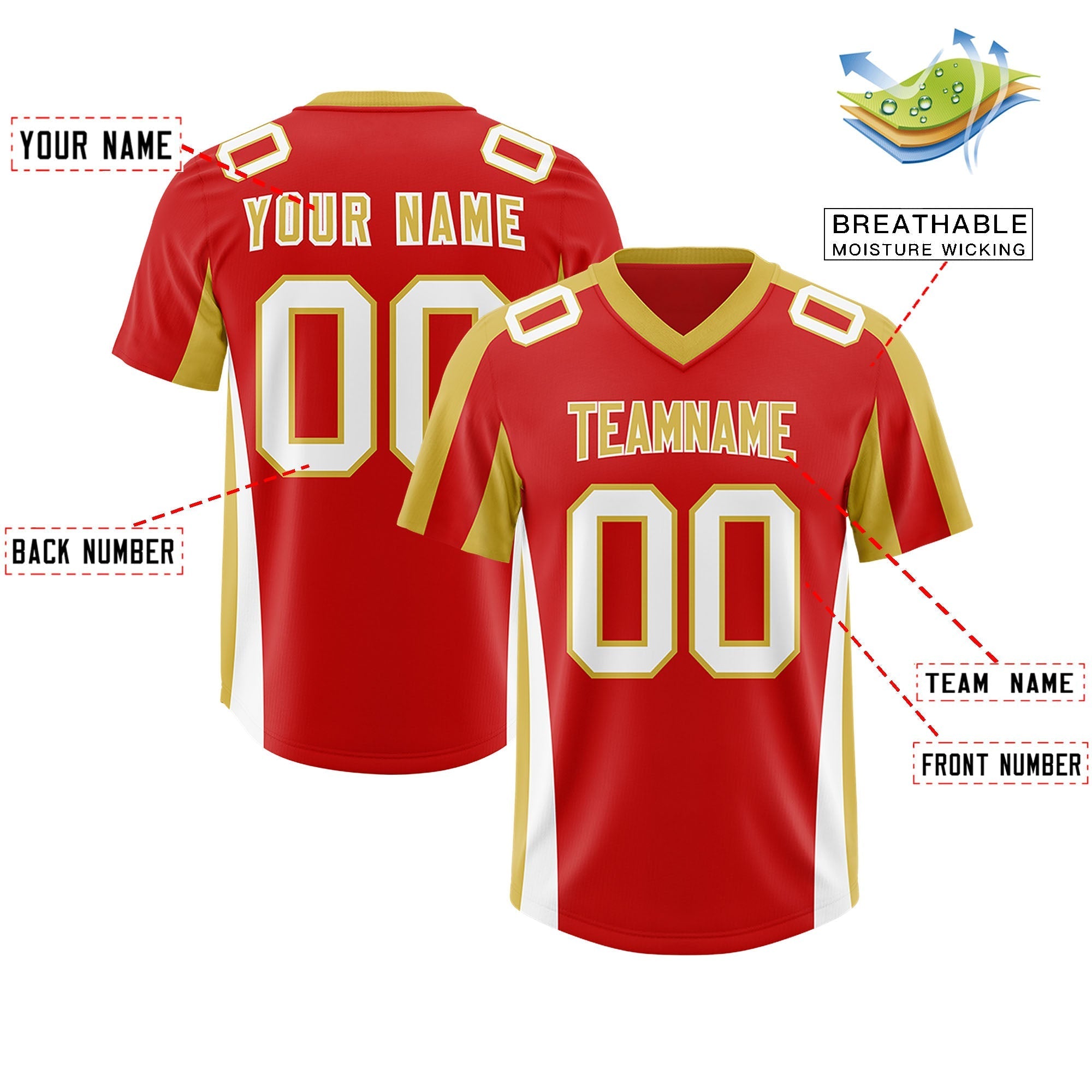 Custom Red Old Gold Side Stripe Pattern Authentic American Football Jersey