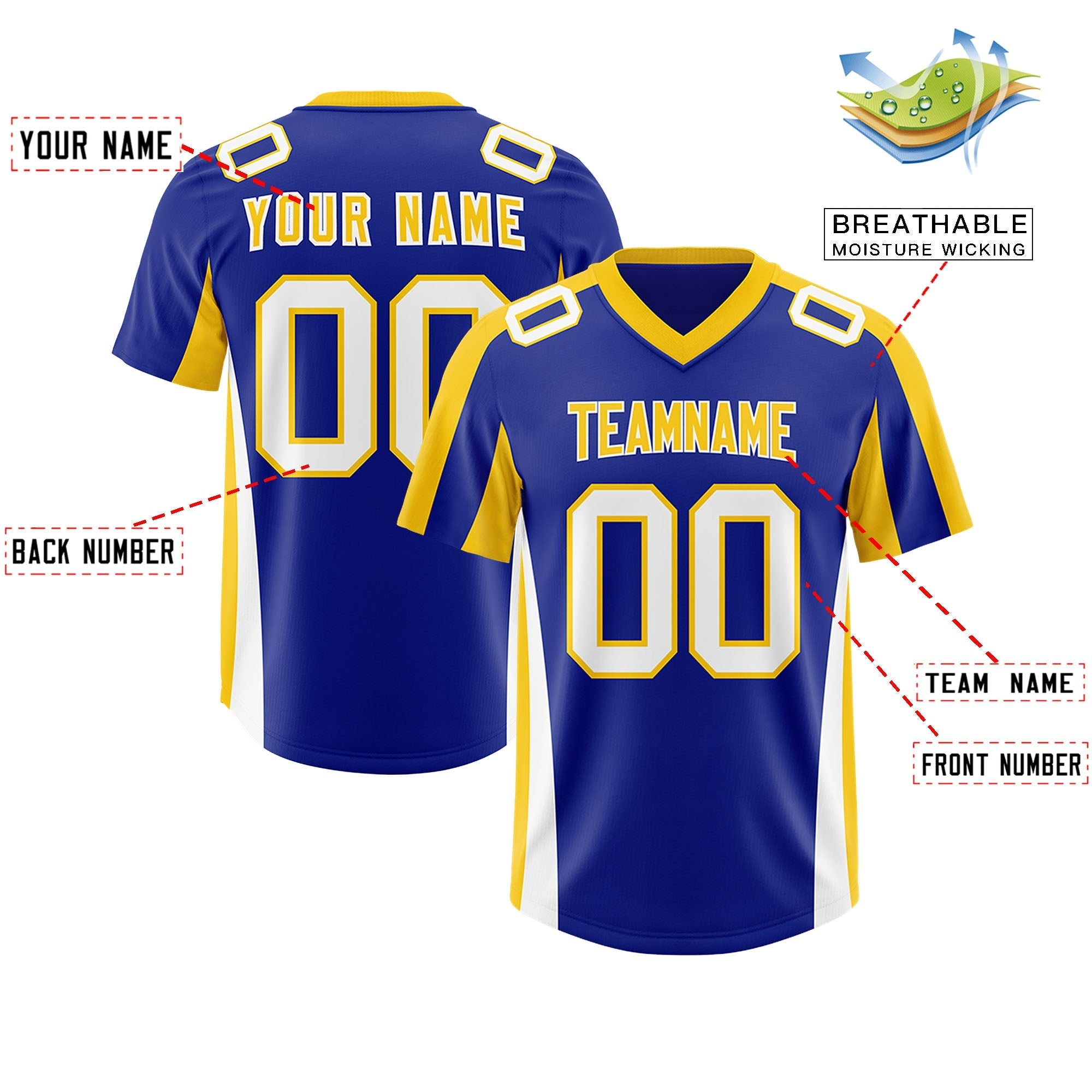Custom Royal Gold Side Stripe Pattern Authentic American Football Jersey