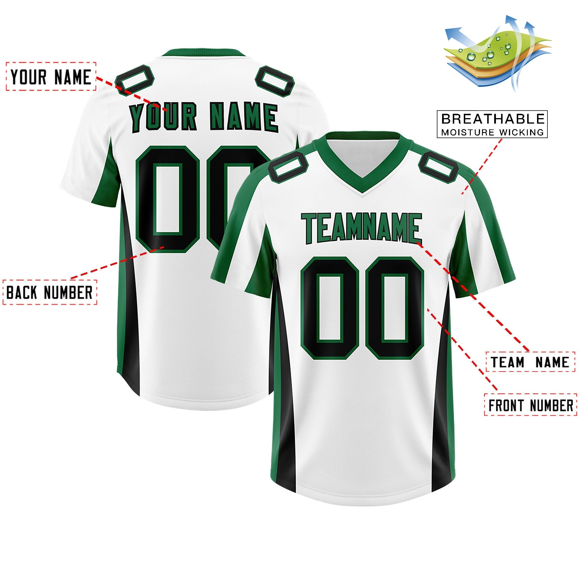 Custom White Kelly Green Side Stripe Pattern Authentic American Football Jersey