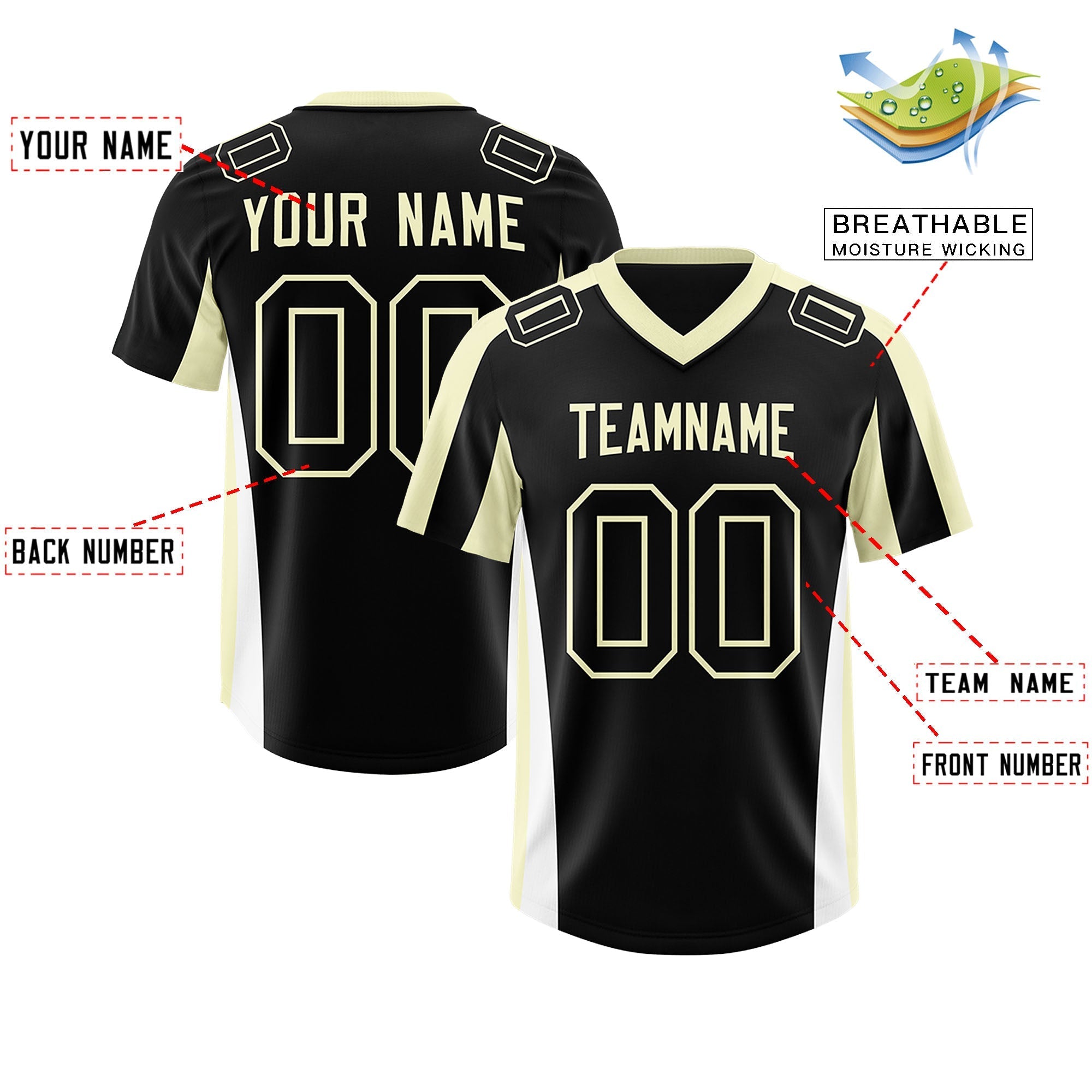 Custom Black Cream Side Stripe Pattern Authentic American Football Jersey