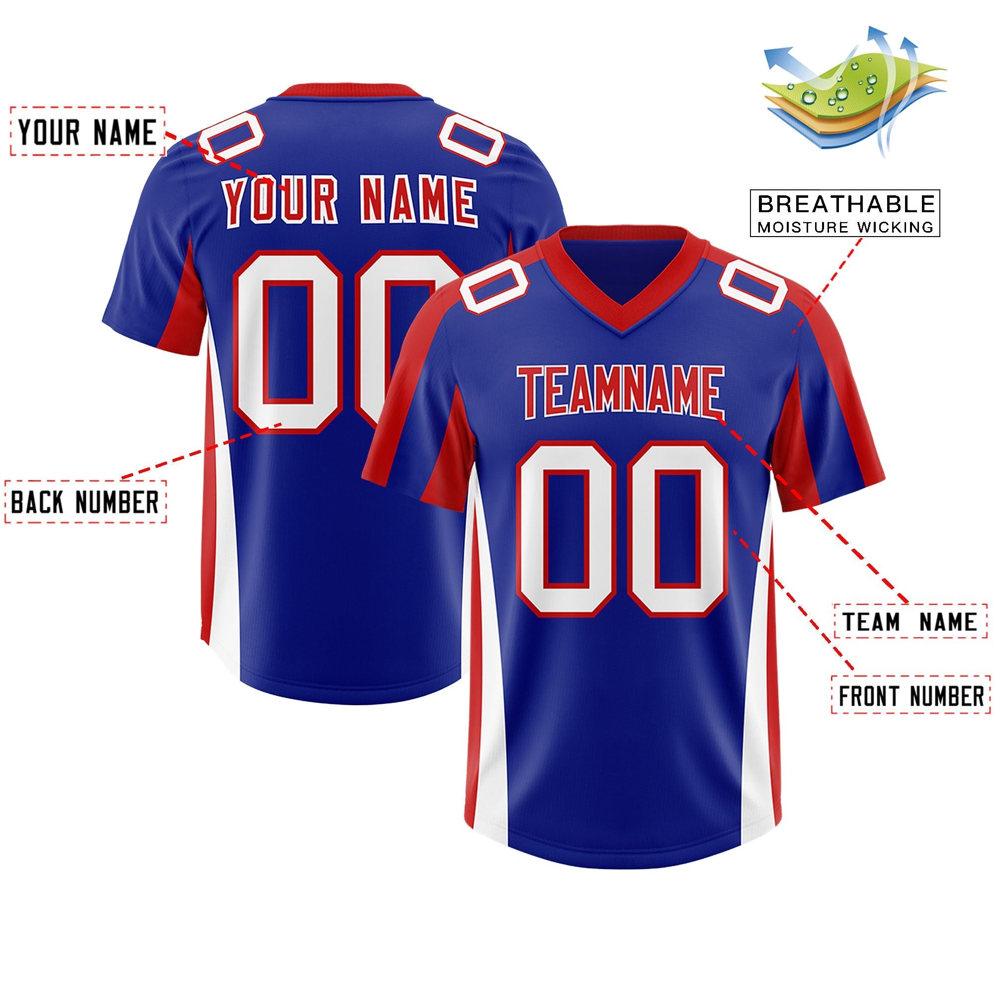 Custom Royal Red Side Stripe Pattern Authentic American Football Jersey