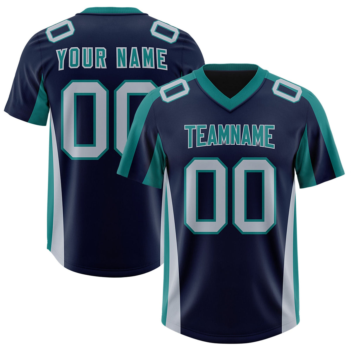 Custom Navy Aqua Side Stripe Pattern Authentic American Football Jersey