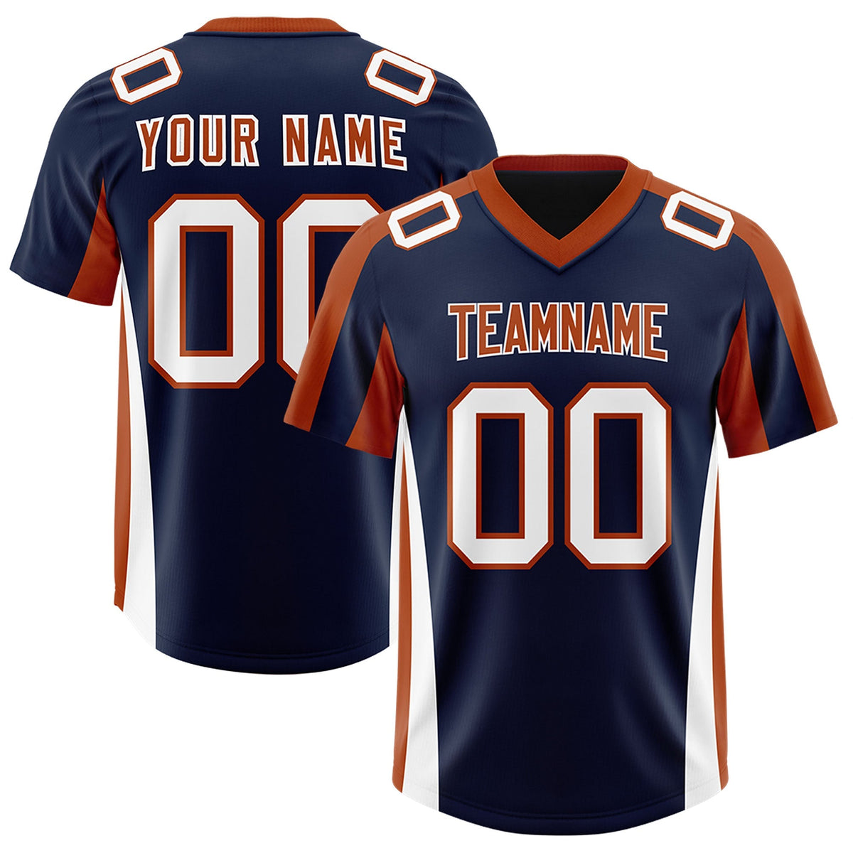 Custom Navy Texas Orange Side Stripe Pattern Authentic American Football Jersey