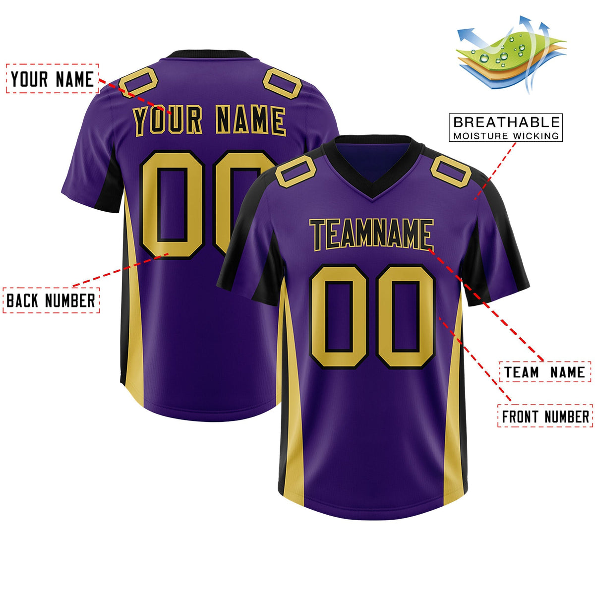 Custom Purple Black Side Stripe Pattern Authentic American Football Jersey