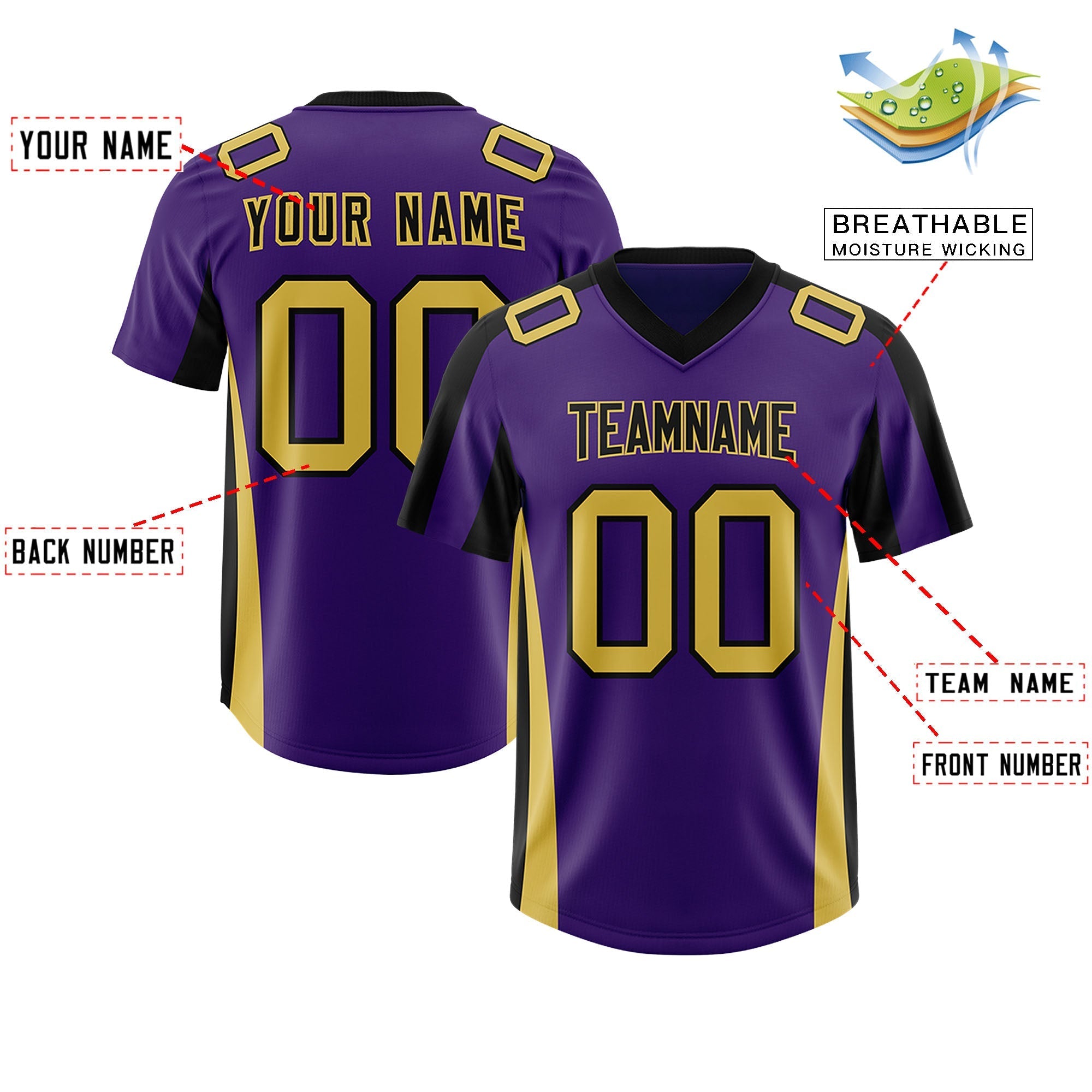 Custom Purple Black Side Stripe Pattern Authentic American Football Jersey