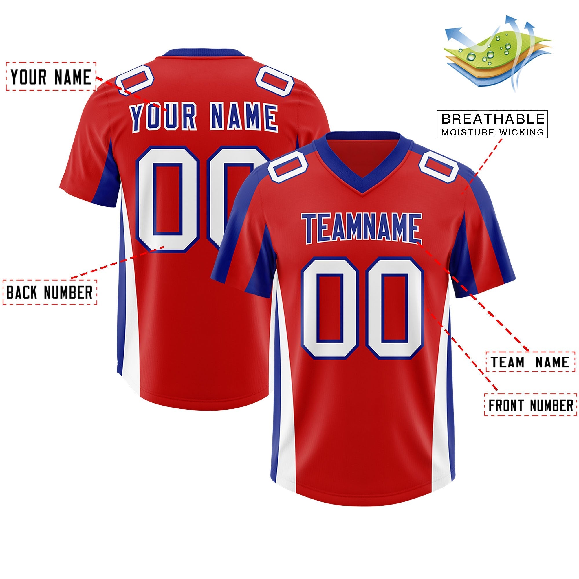 Custom Red Royal Side Stripe Pattern Authentic American Football Jersey