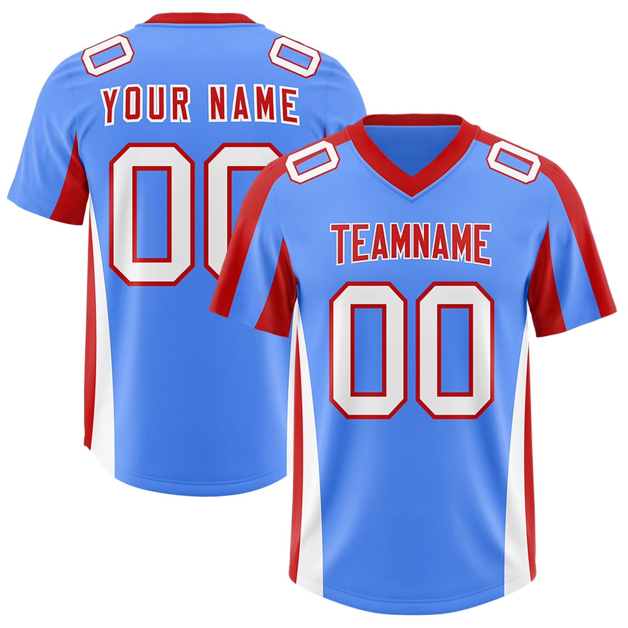 Custom Powder Blue Red Side Stripe Pattern Authentic American Football Jersey
