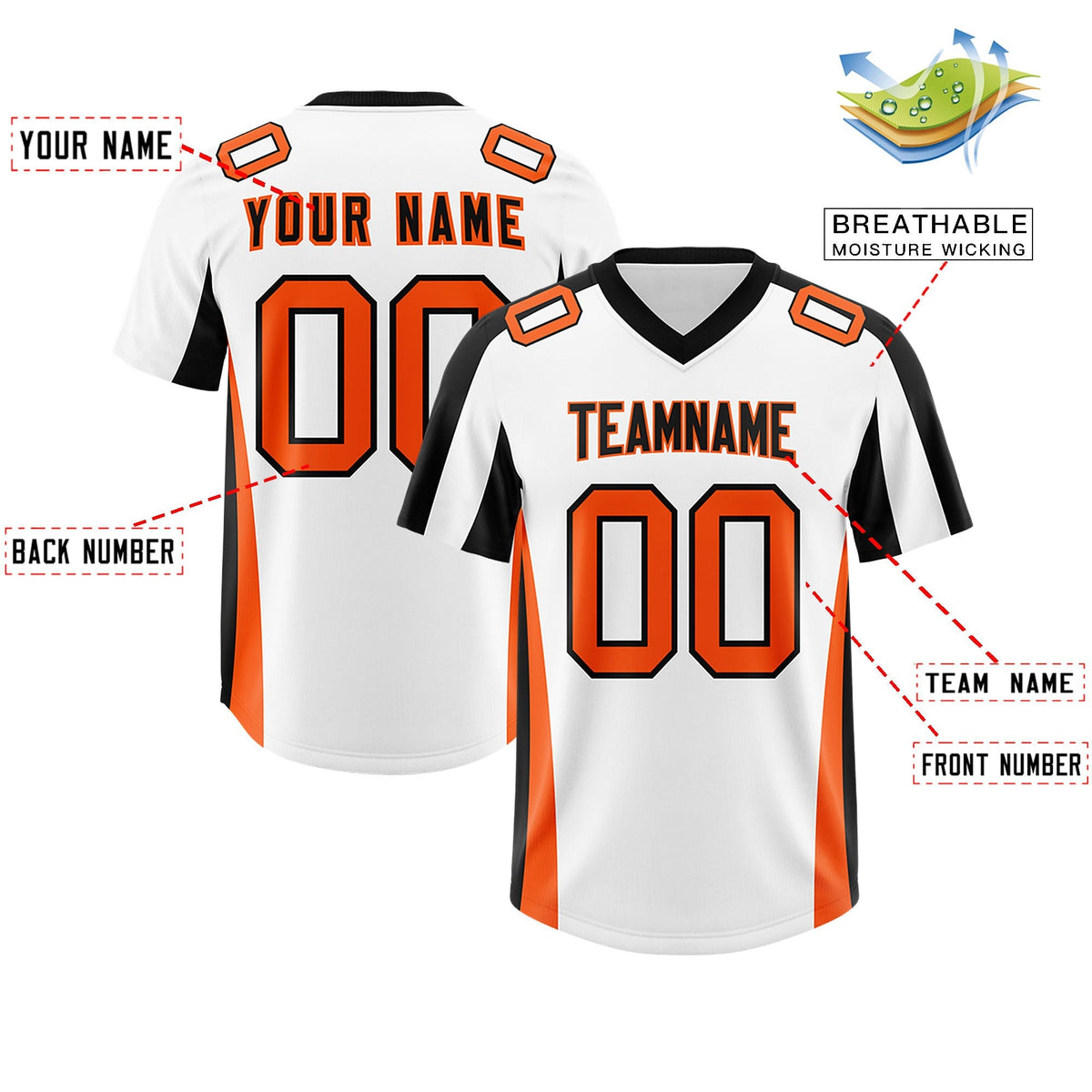 Custom White Black Side Stripe Pattern Authentic American Football Jersey