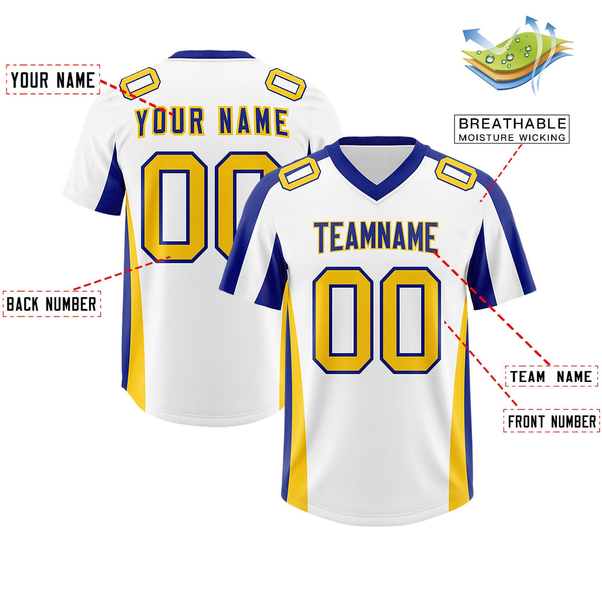Custom White Royal Side Stripe Pattern Authentic American Football Jersey