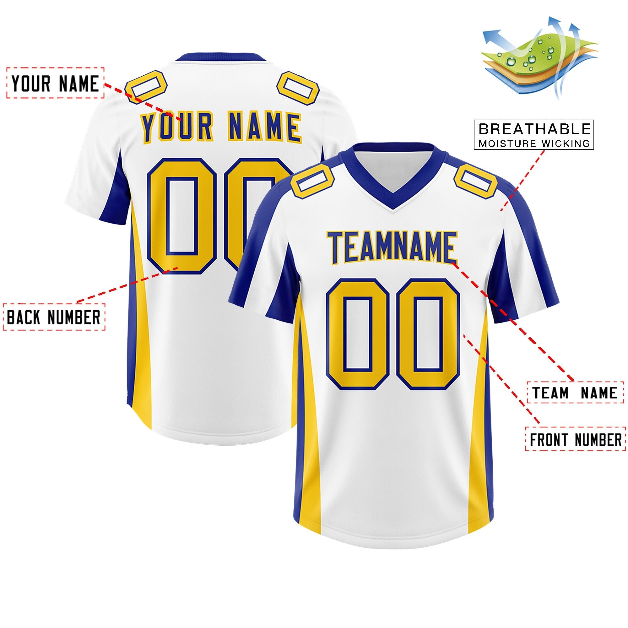Custom White Royal Side Stripe Pattern Authentic American Football Jersey