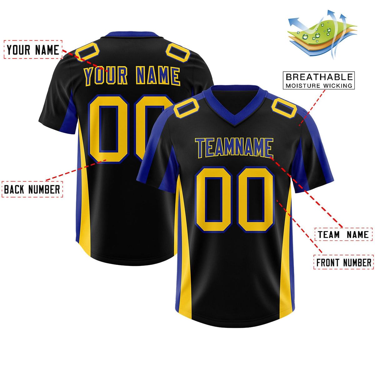 Custom Black Royal Side Stripe Pattern Authentic American Football Jersey