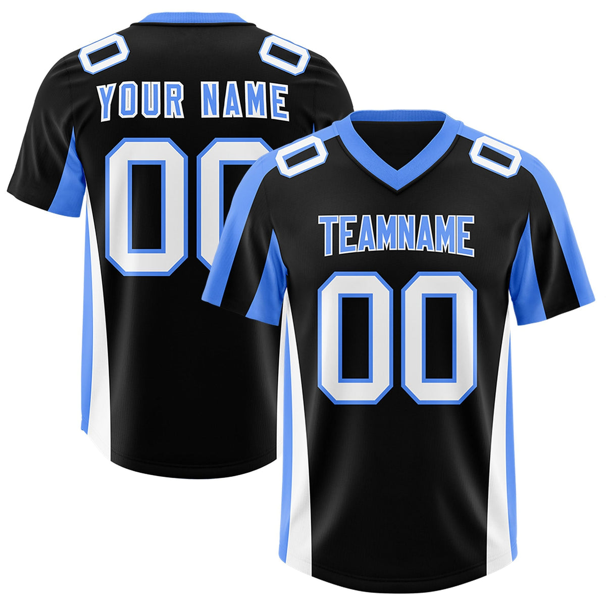 Custom Black Powder Blue Side Stripe Pattern Authentic American Football Jersey