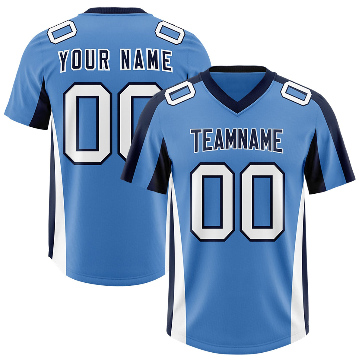 Custom Powder Blue Navy Side Stripe Pattern Authentic American Football Jersey