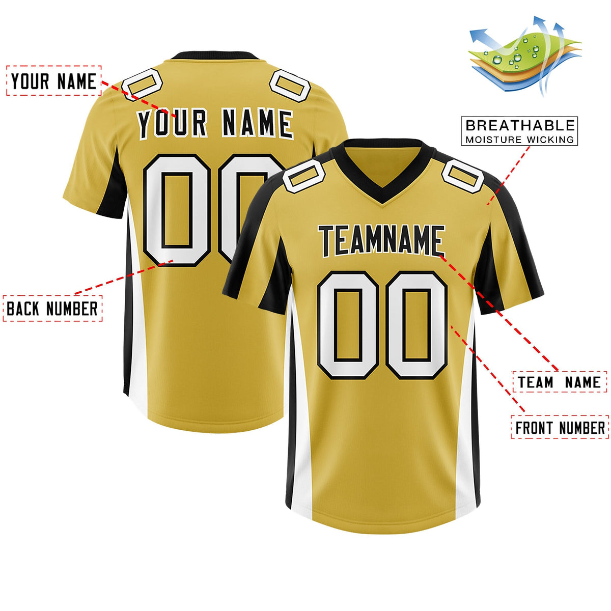 Custom Old Gold Navy Side Stripe Pattern Authentic American Football Jersey
