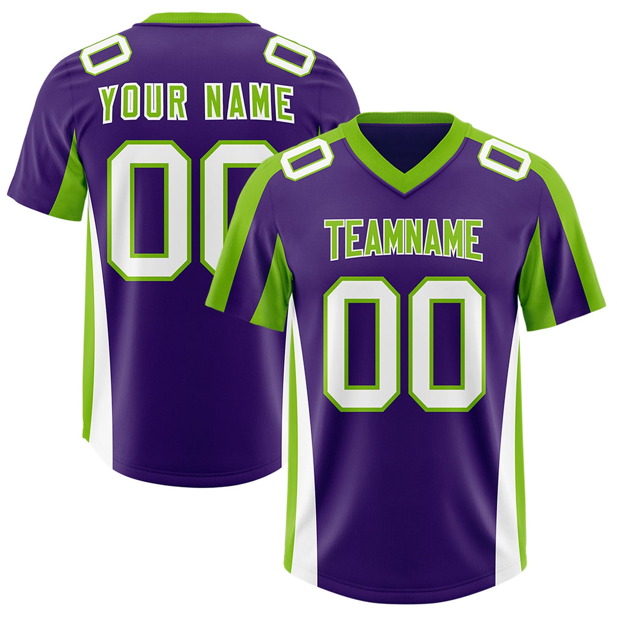 Custom Purple Neon Green Side Stripe Pattern Authentic American Football Jersey